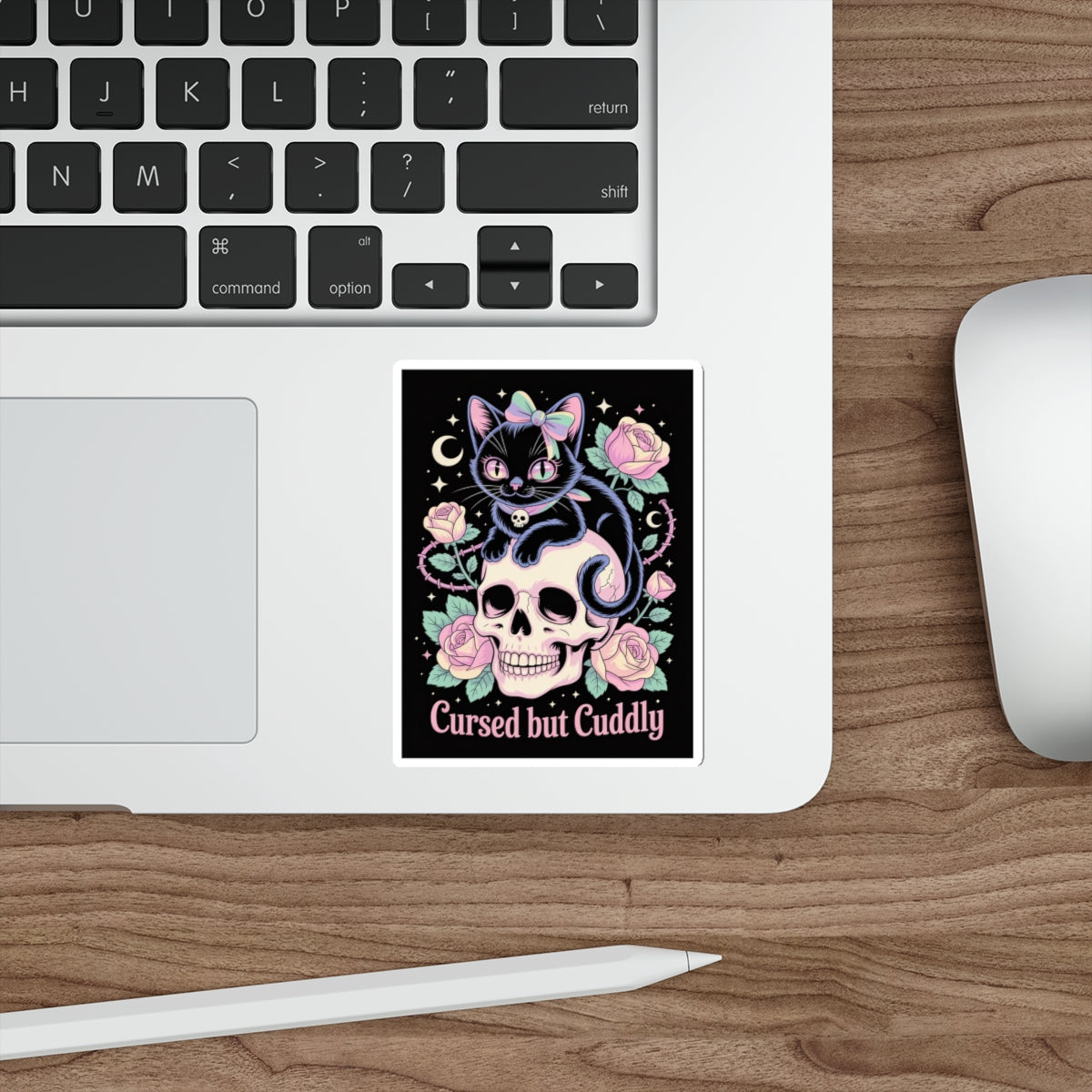Cursed but Cuddly Cat Sticker – Die-Cut Vinyl Sticker