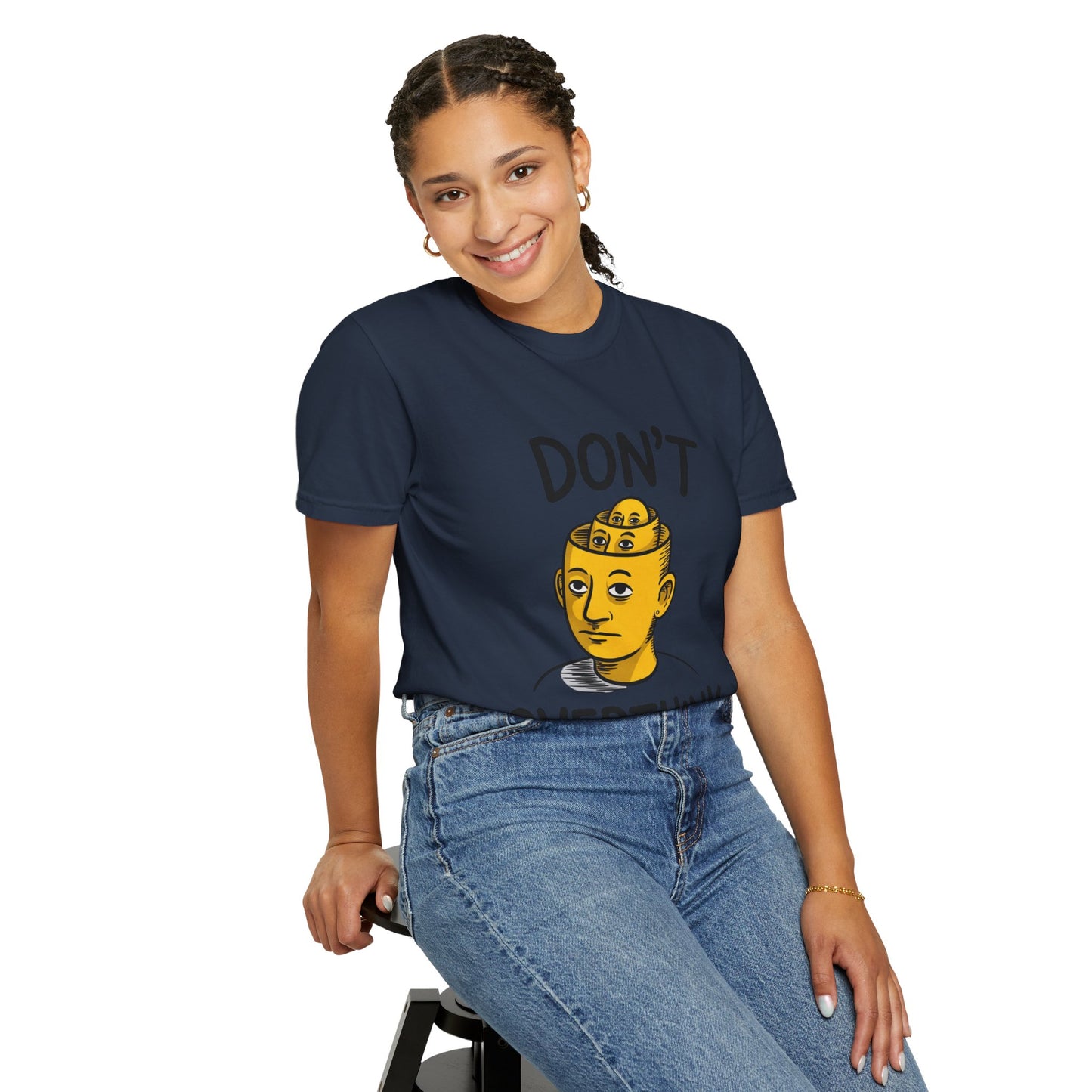 Don’t Overthink It Tee – Surreal Head Illustration Shirt
