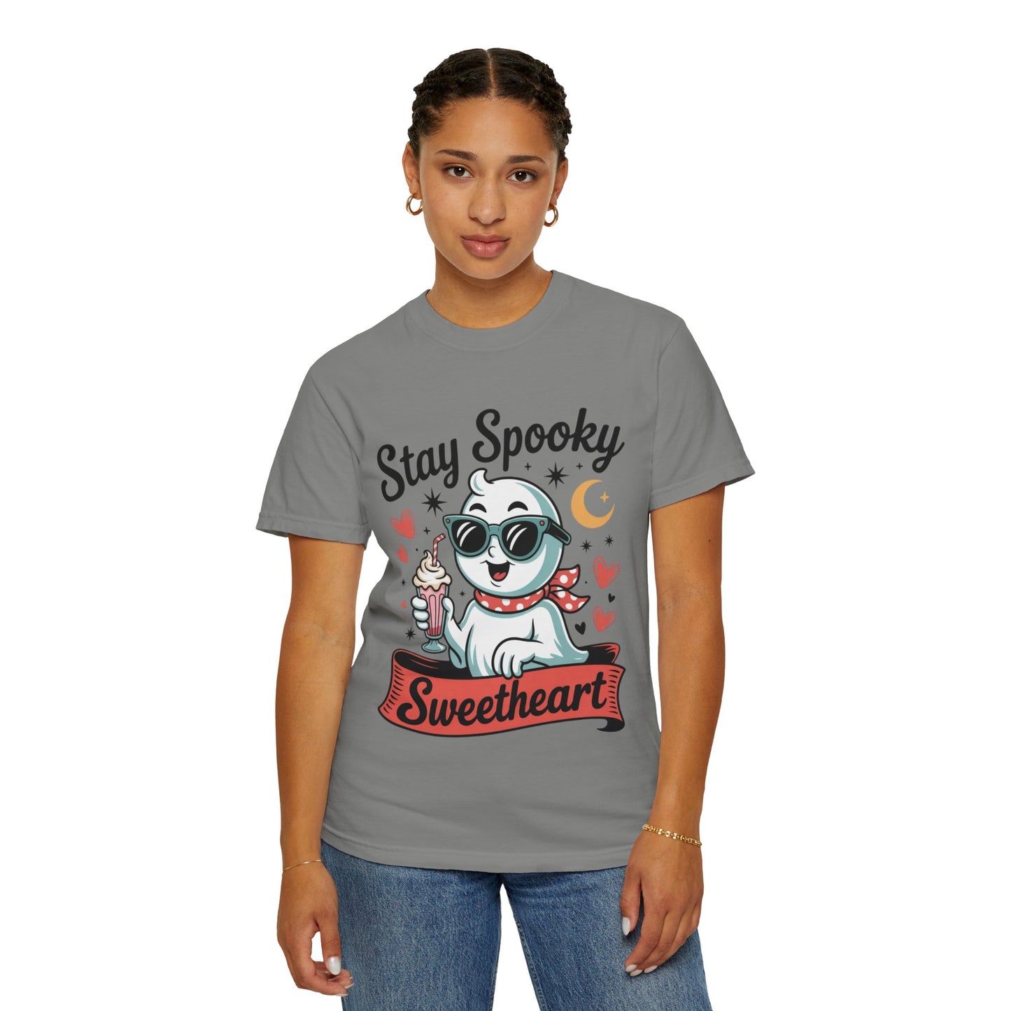 Stay Spooky Sweetheart Tee – Retro Ghost Milkshake Comfort Colors T-Shirt