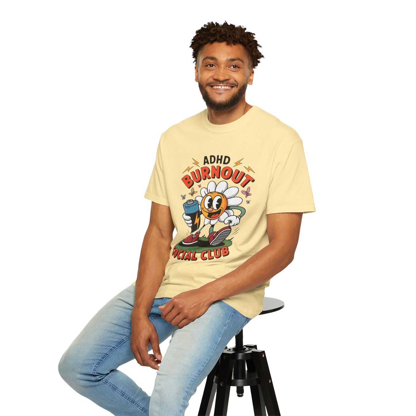 ADHD Burnout Social Club Tee – Funny Retro Flower Character Shirt