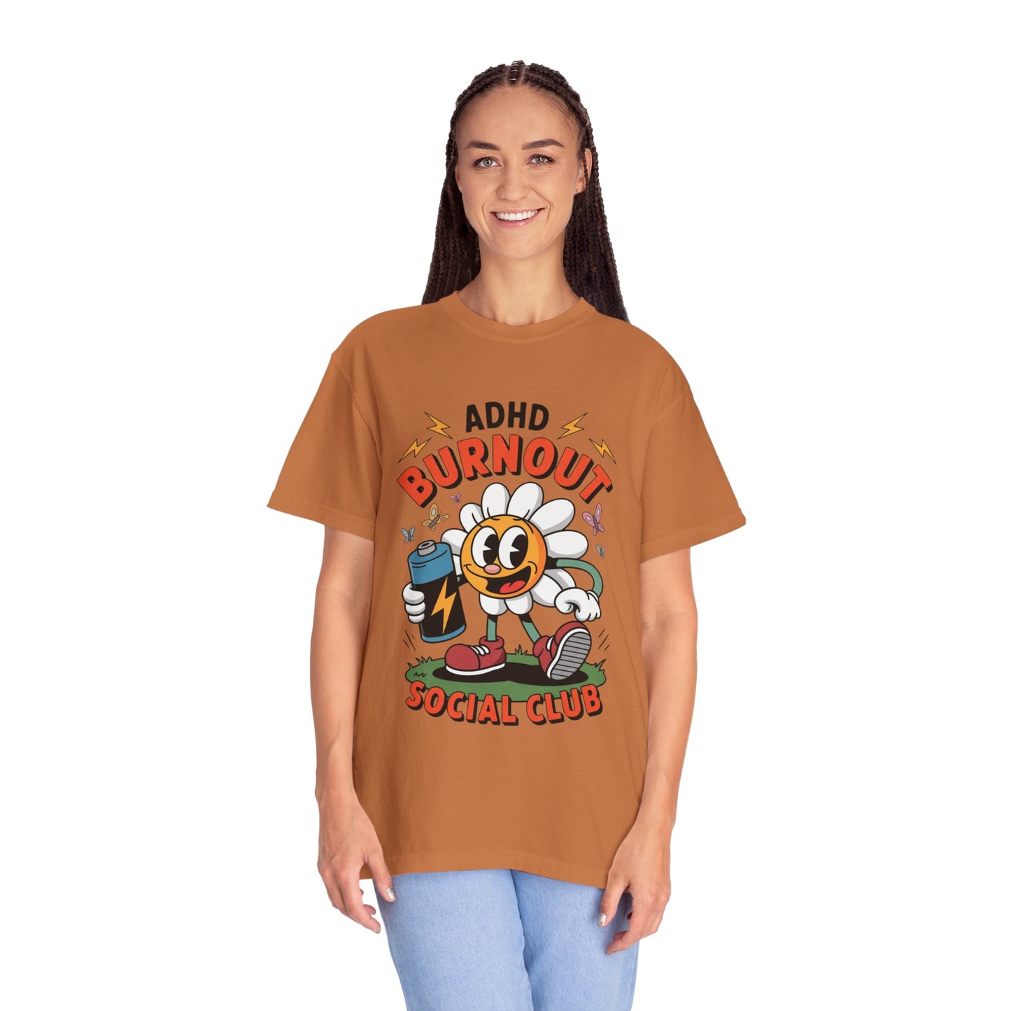 ADHD Burnout Social Club Tee – Funny Retro Flower Character Shirt