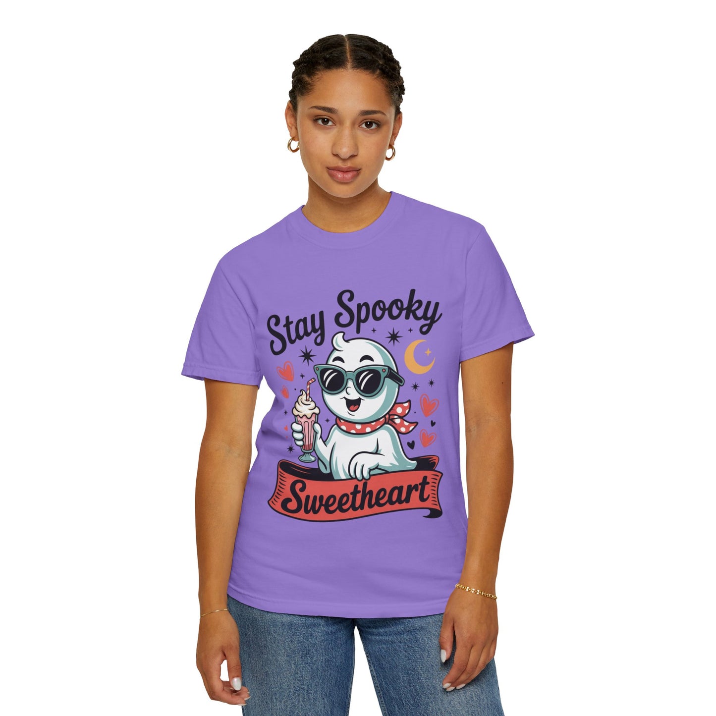 Stay Spooky Sweetheart Tee – Retro Ghost Milkshake Comfort Colors T-Shirt