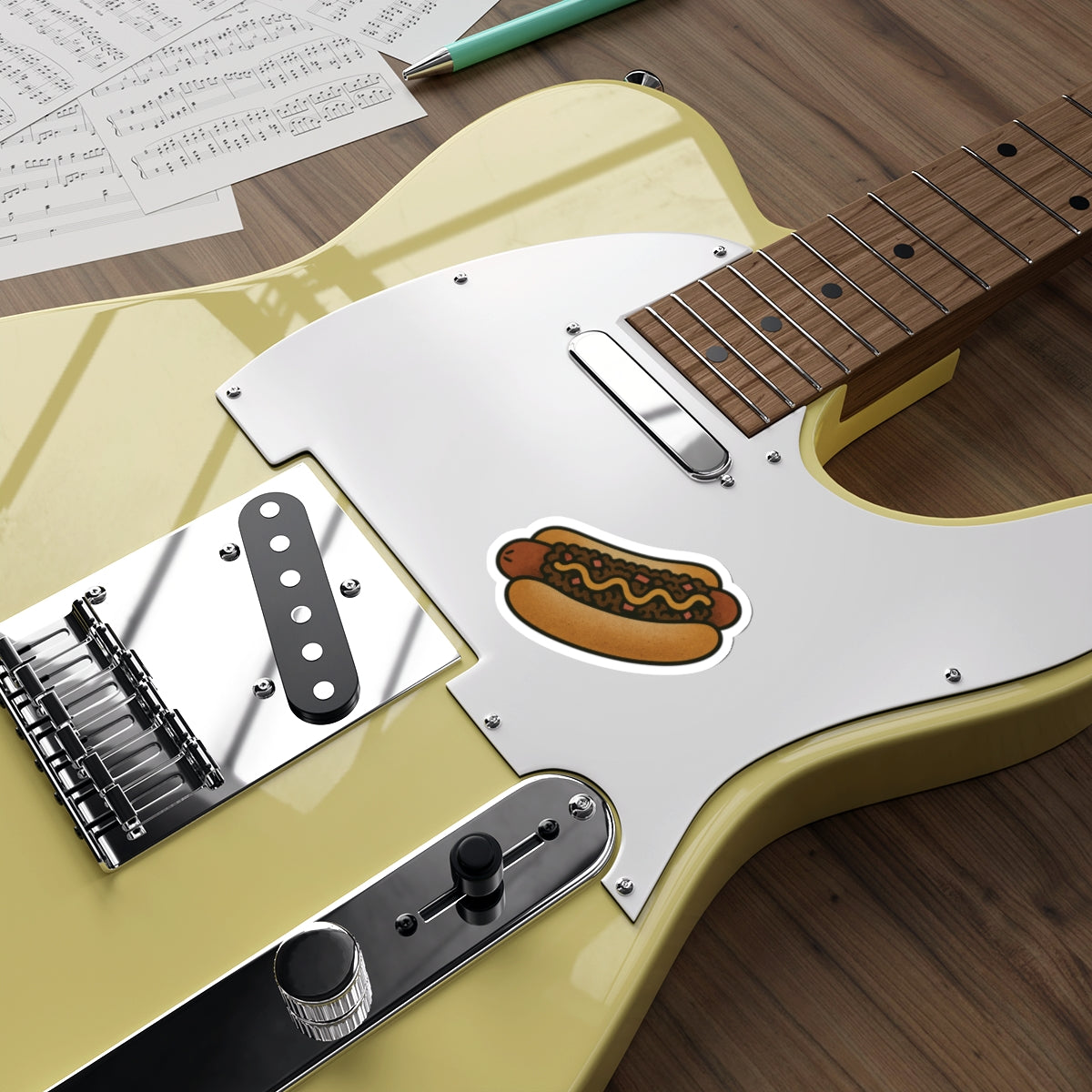 Chili Dog with Mustard Sticker – Tattoo Style Food Vinyl Decal
