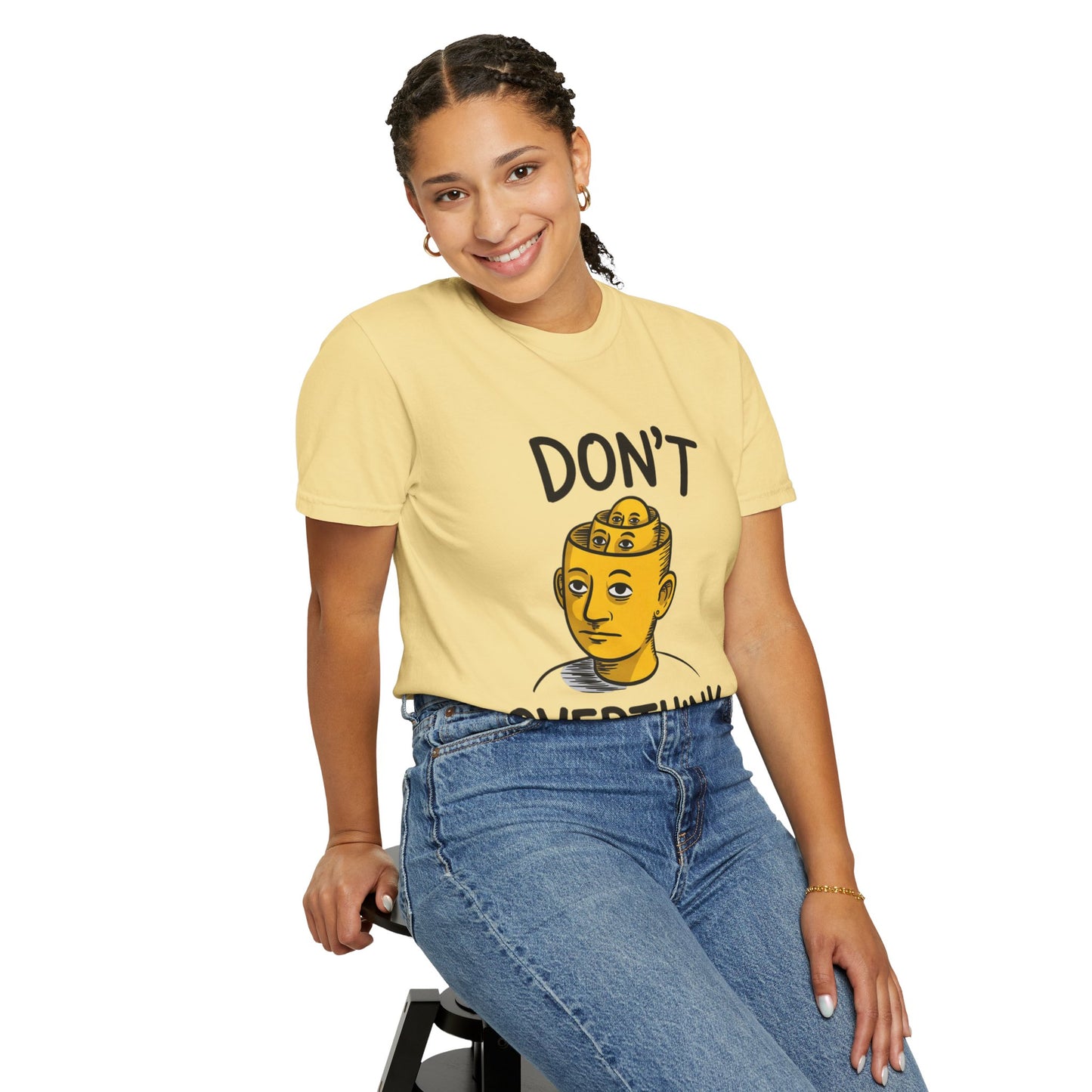 Don’t Overthink It Tee – Surreal Head Illustration Shirt