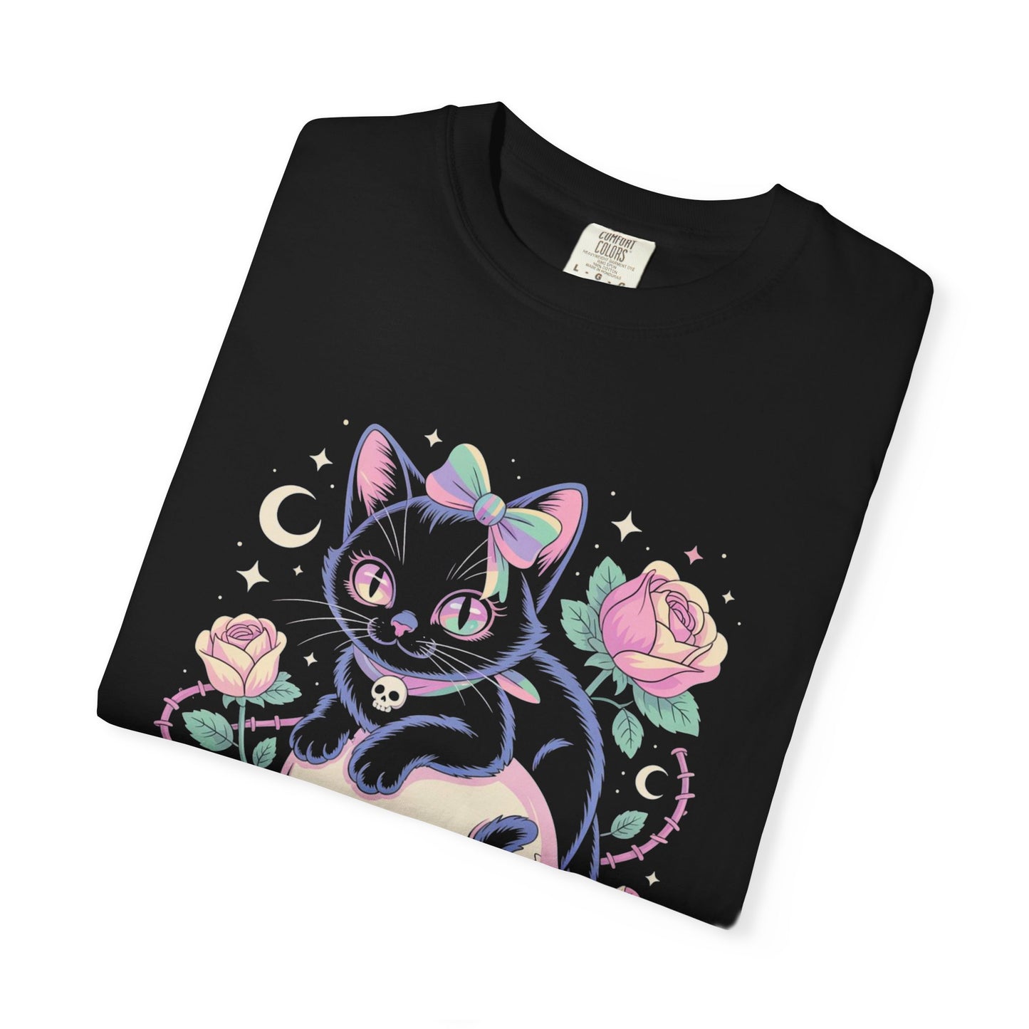 Cursed but Cuddly Cat Tee – Pastel Goth Black Cat T-Shirt