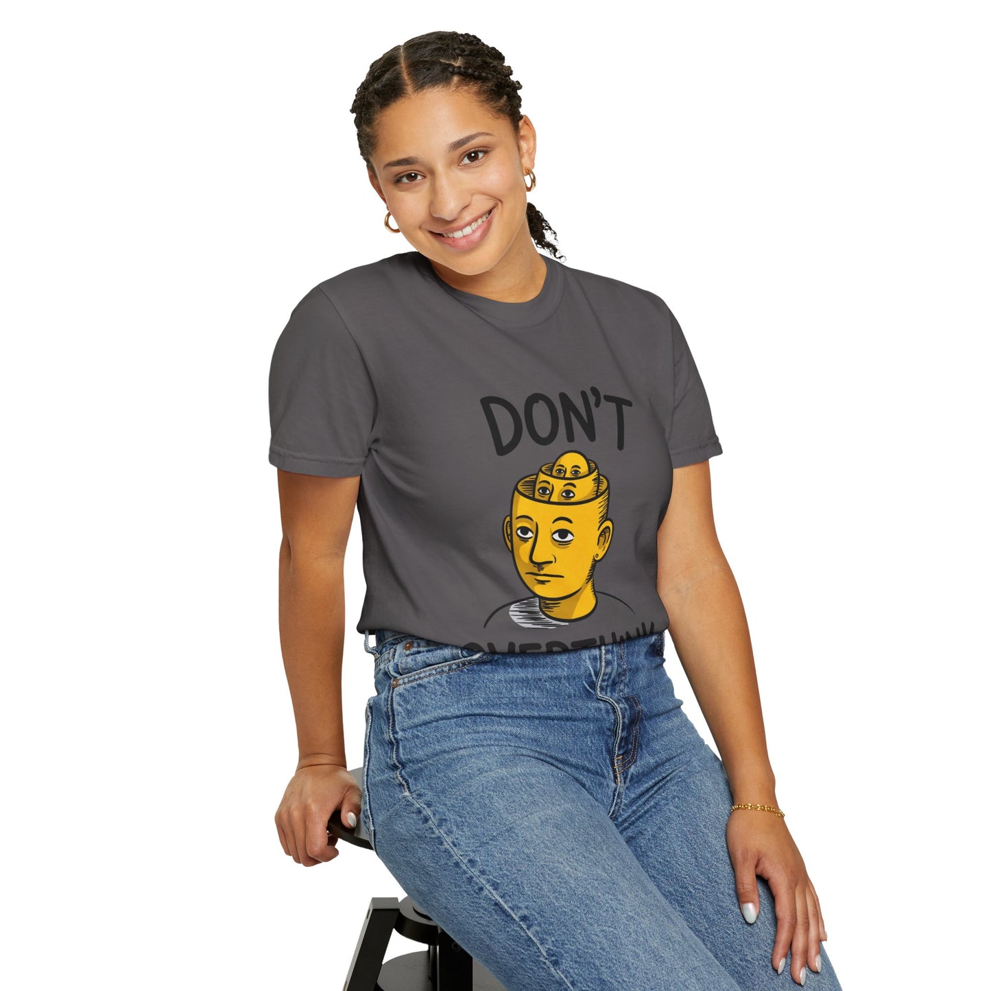 Don’t Overthink It Tee – Surreal Head Illustration Shirt