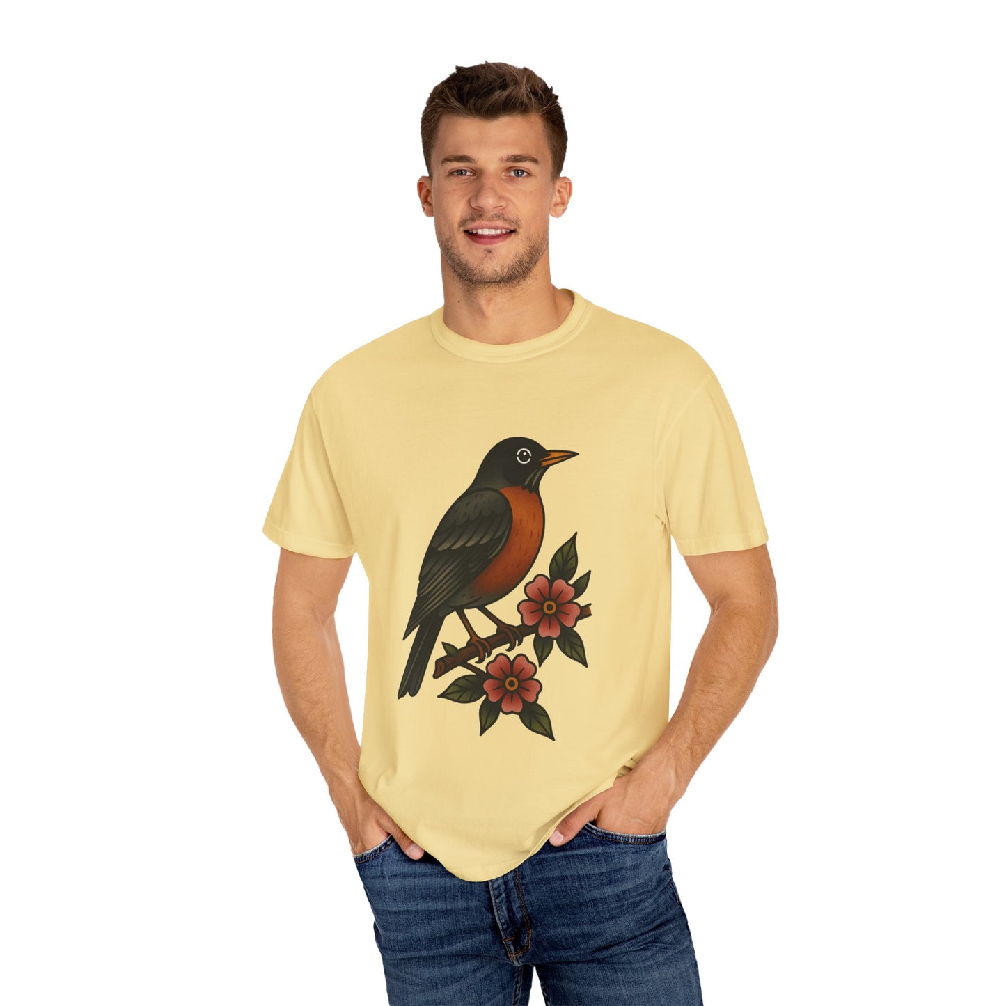 Robin & Wildflower Tattoo Tee – Comfort Colors Unisex Garment-Dyed T-Shirt
