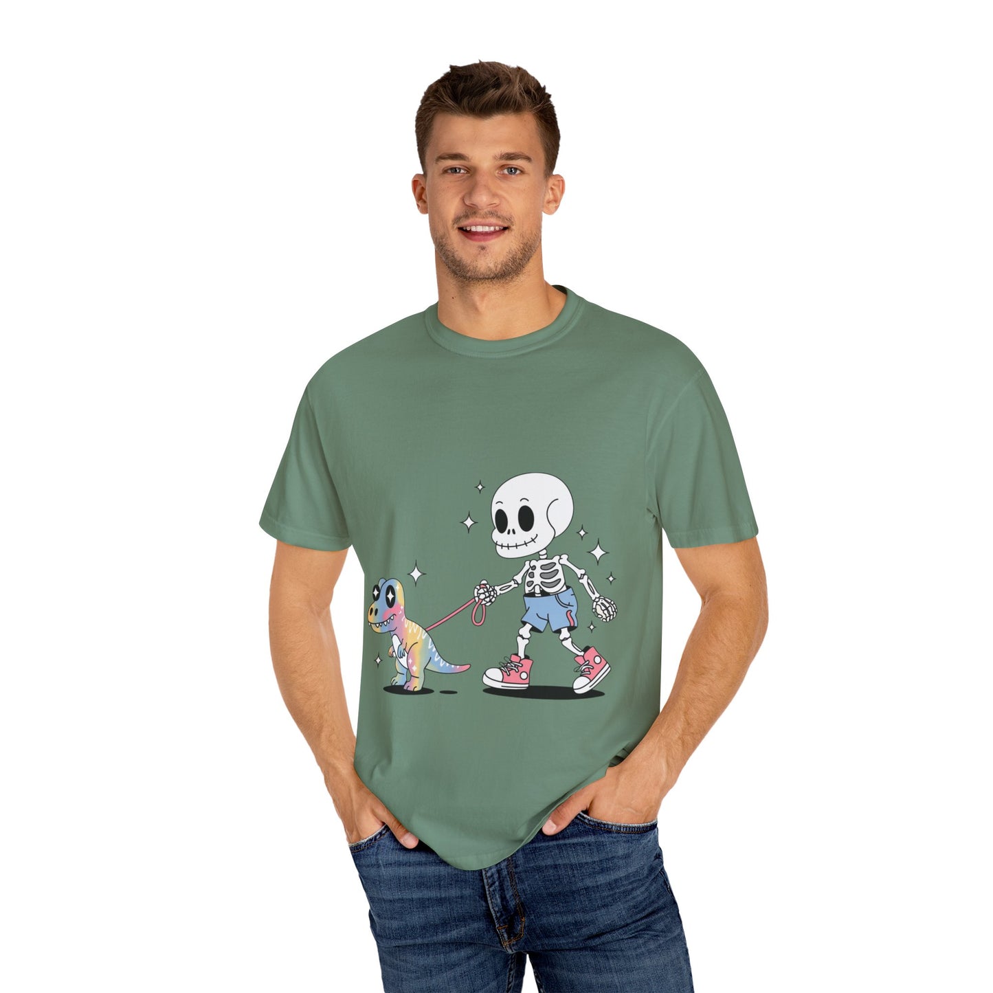 Dino Walk Tee – Skeleton Walking Rainbow Dinosaur Shirt