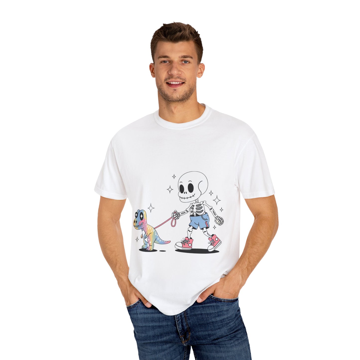 Dino Walk Tee – Skeleton Walking Rainbow Dinosaur Shirt
