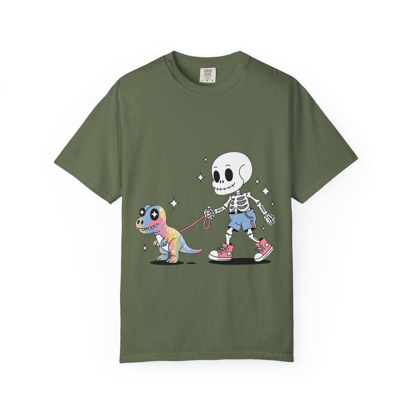 Dino Walk Tee – Skeleton Walking Rainbow Dinosaur Shirt
