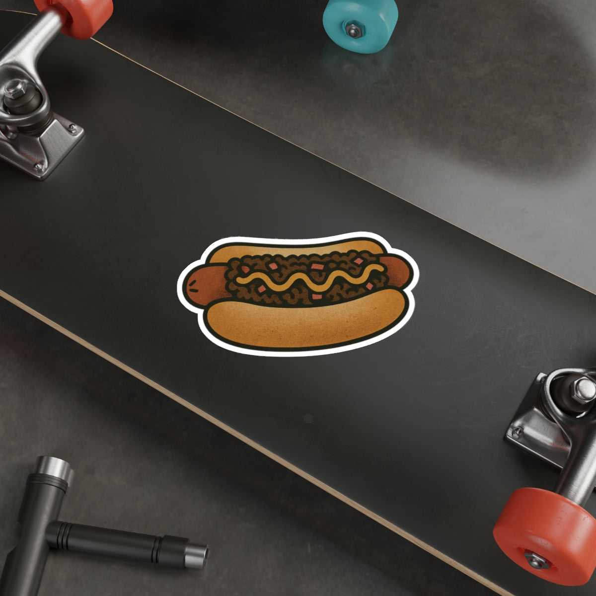 Chili Dog with Mustard Sticker – Tattoo Style Food Vinyl Decal