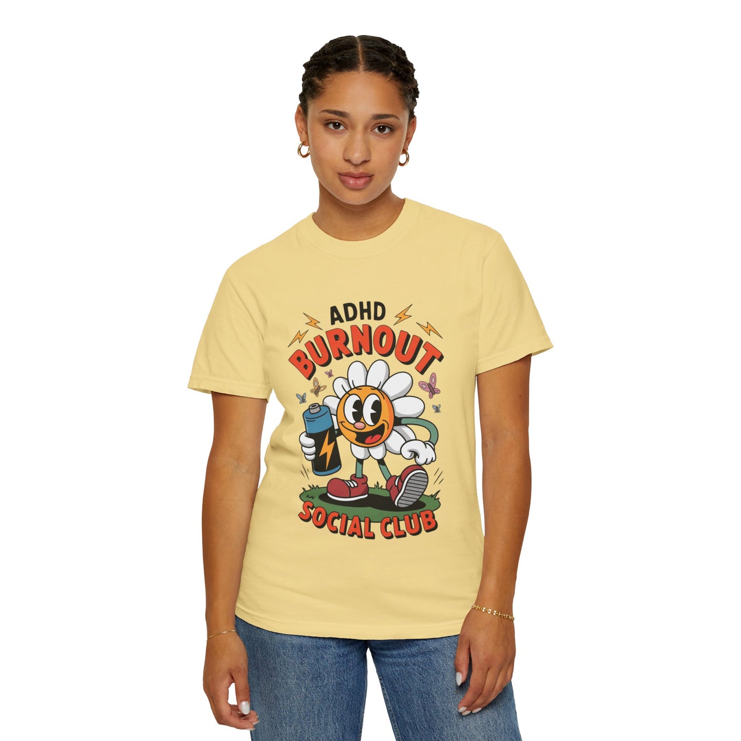ADHD Burnout Social Club Tee – Funny Retro Flower Character Shirt