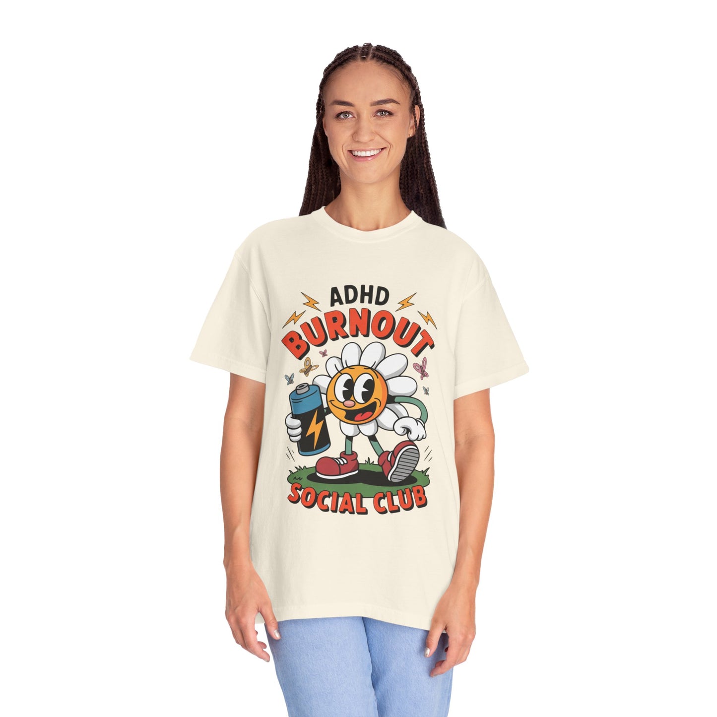 ADHD Burnout Social Club Tee – Funny Retro Flower Character Shirt