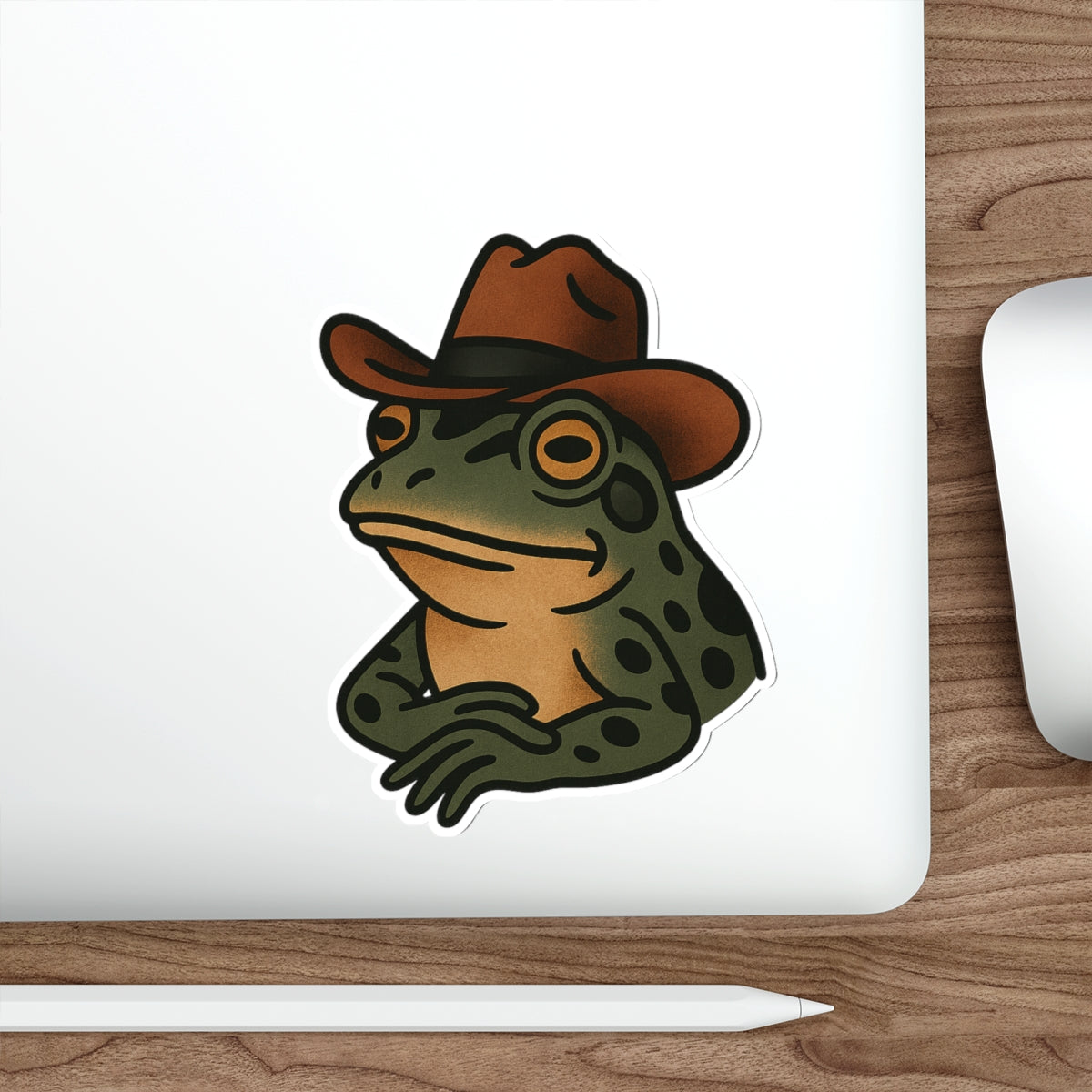 Cowboy Frog Sticker – Western Tattoo Style Vinyl Decal