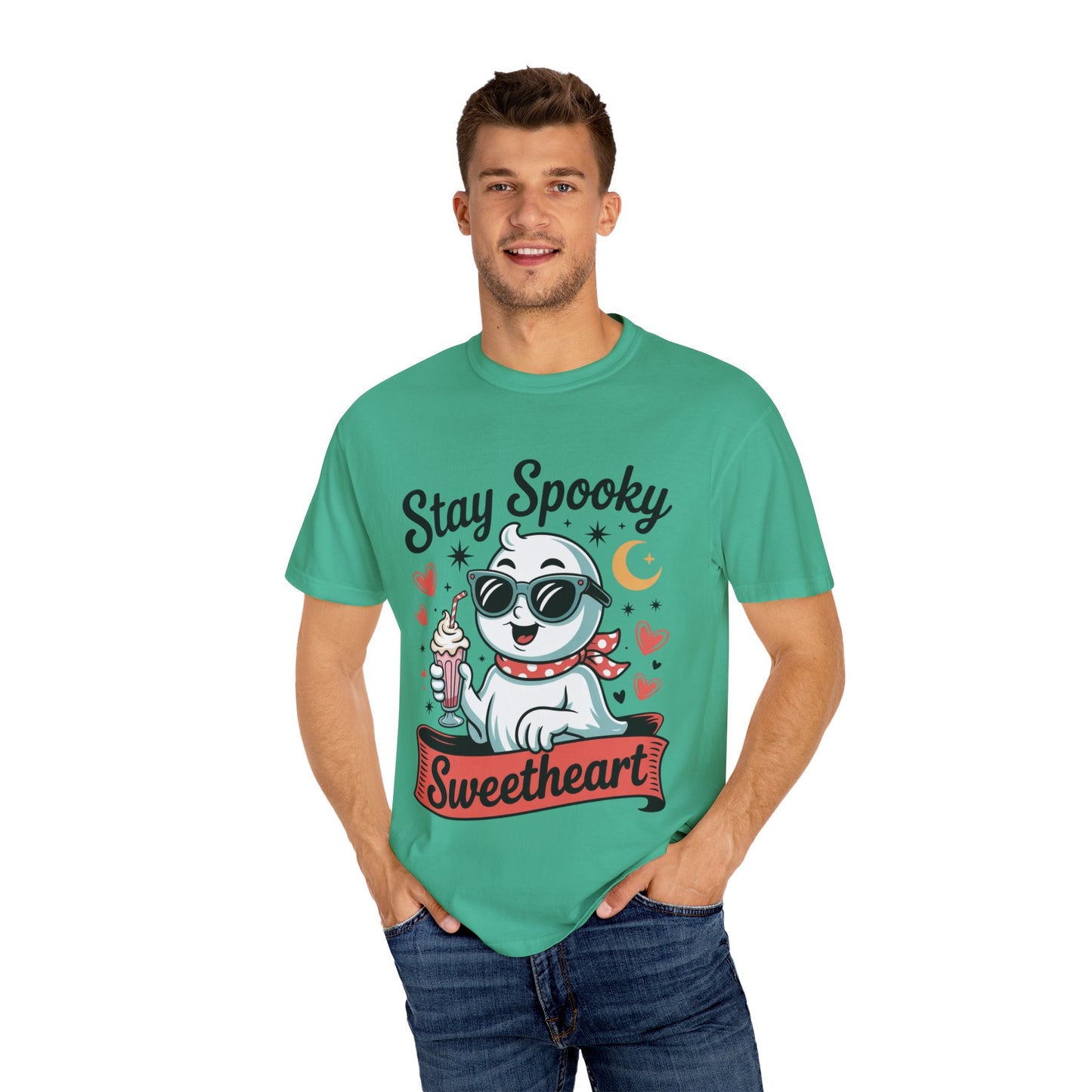 Stay Spooky Sweetheart Tee – Retro Ghost Milkshake Comfort Colors T-Shirt