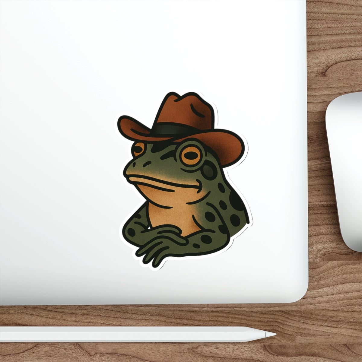 Cowboy Frog Sticker – Western Tattoo Style Vinyl Decal