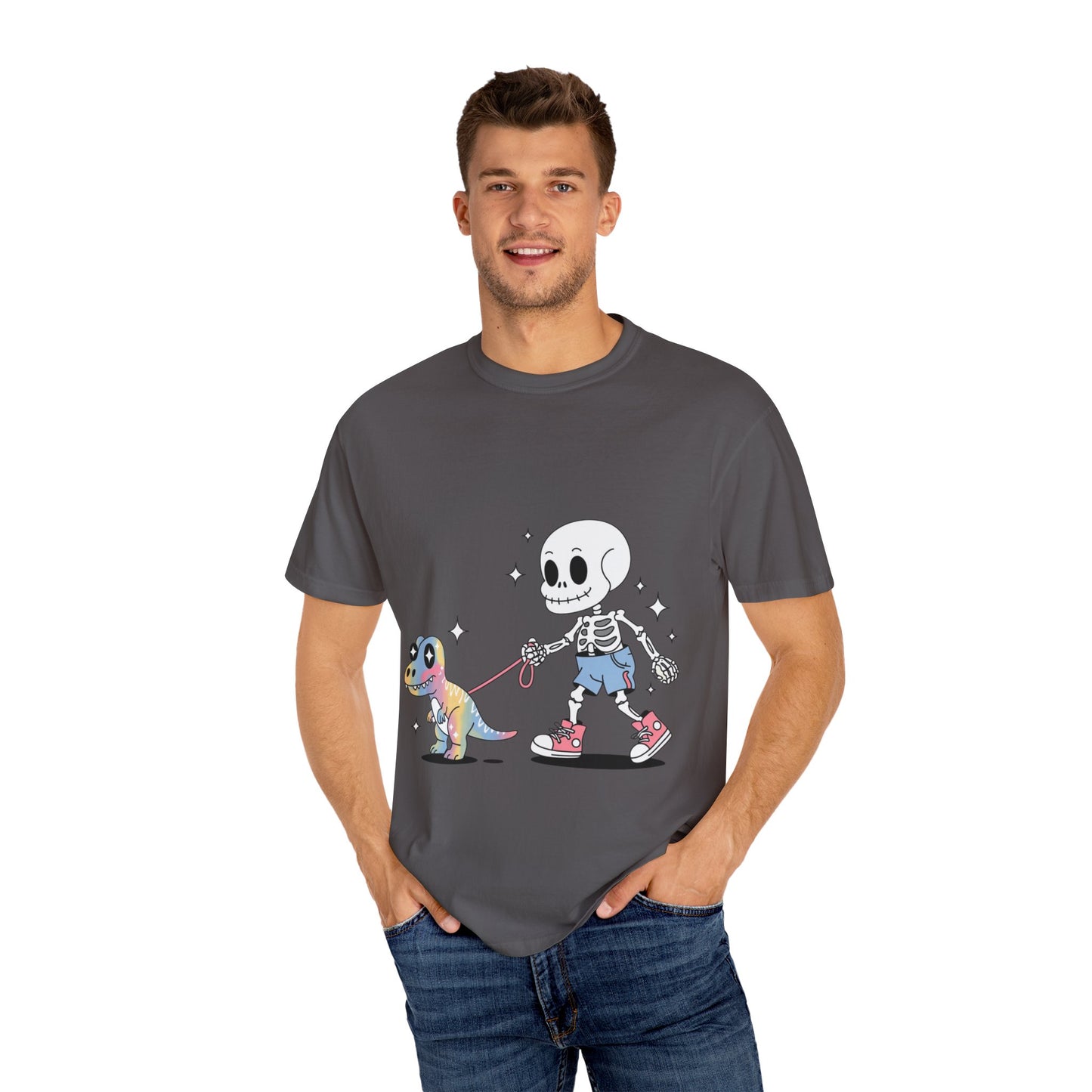 Dino Walk Tee – Skeleton Walking Rainbow Dinosaur Shirt