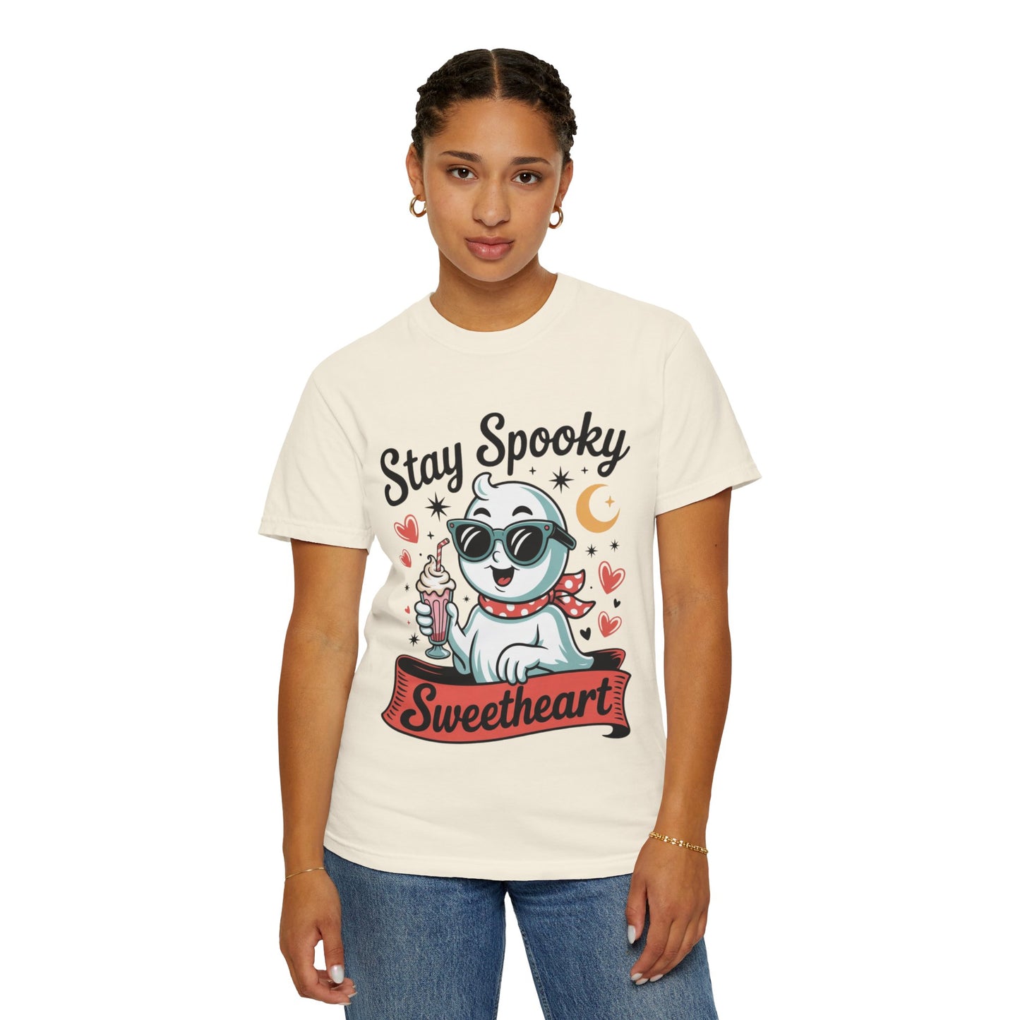 Stay Spooky Sweetheart Tee – Retro Ghost Milkshake Comfort Colors T-Shirt