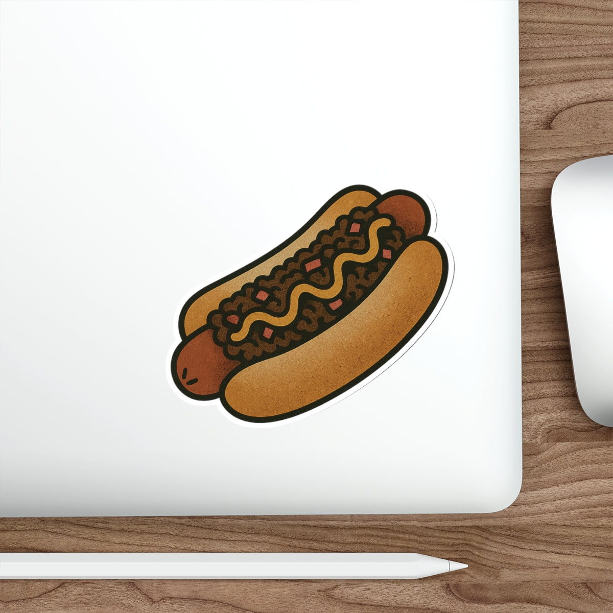 Chili Dog with Mustard Sticker – Tattoo Style Food Vinyl Decal
