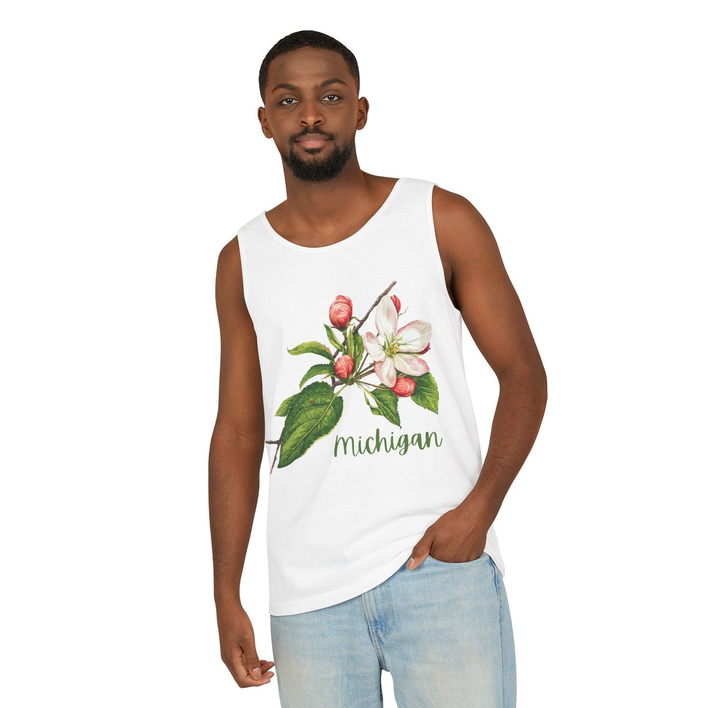 Michigan Cherry Blossom Unisex Tank Top – 100% Ring-Spun Cotton Floral Tank for Women Who Love Michigan