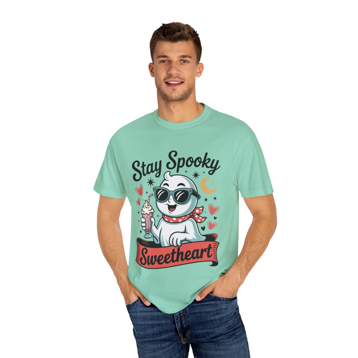 Stay Spooky Sweetheart Tee – Retro Ghost Milkshake Comfort Colors T-Shirt