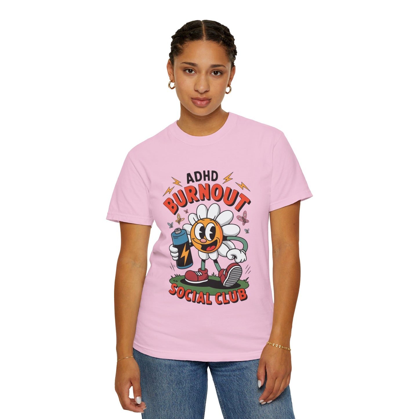 ADHD Burnout Social Club Tee – Funny Retro Flower Character Shirt