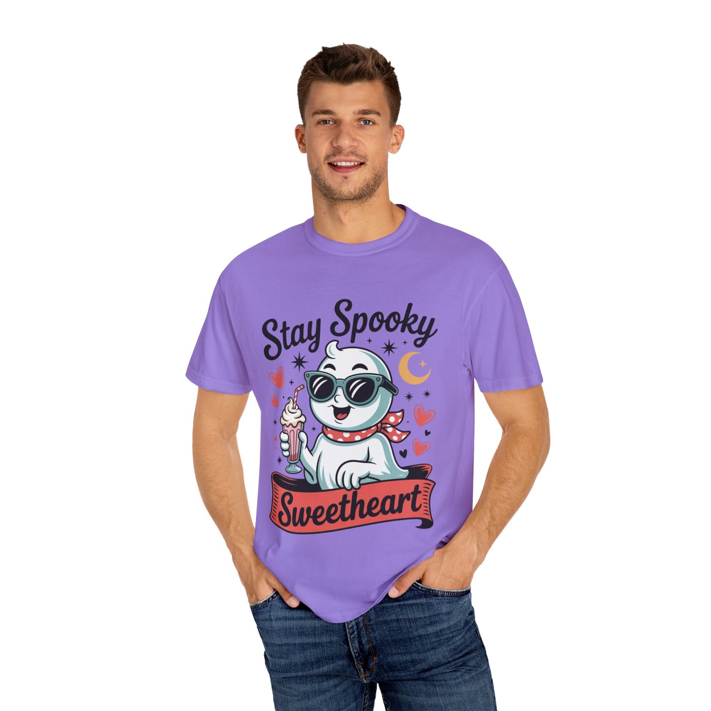 Stay Spooky Sweetheart Tee – Retro Ghost Milkshake Comfort Colors T-Shirt