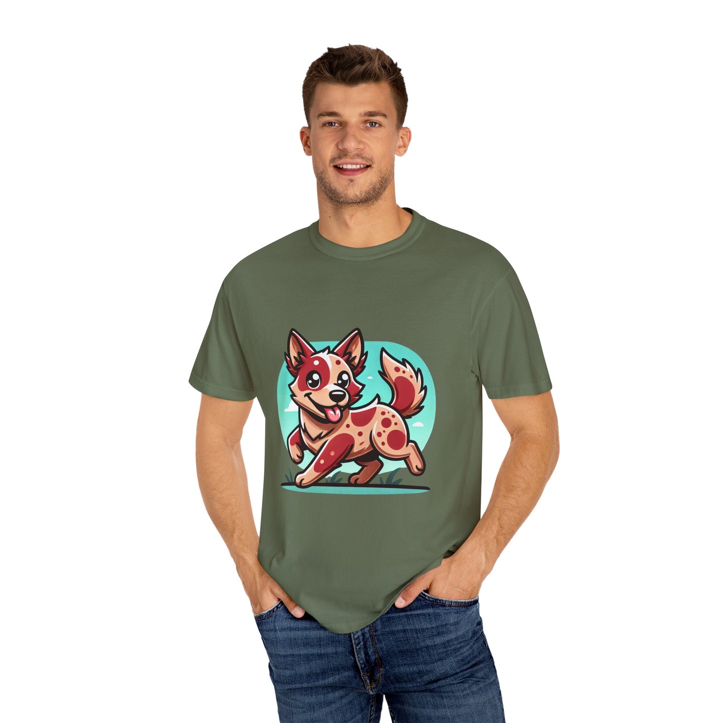 Playful Red Heeler Cartoon Dog T-Shirt – Comfort Colors Unisex Garment-Dyed Tee