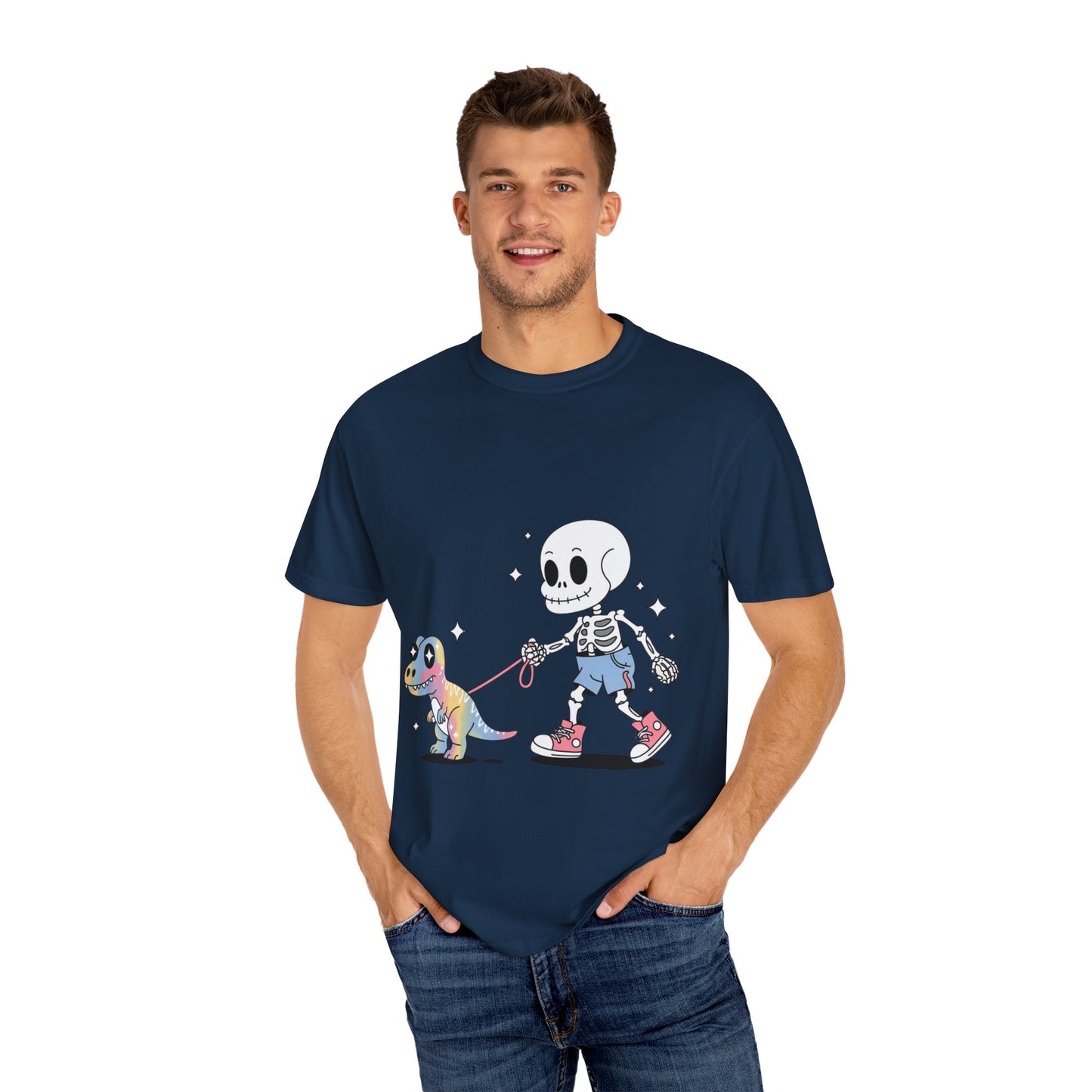Dino Walk Tee – Skeleton Walking Rainbow Dinosaur Shirt