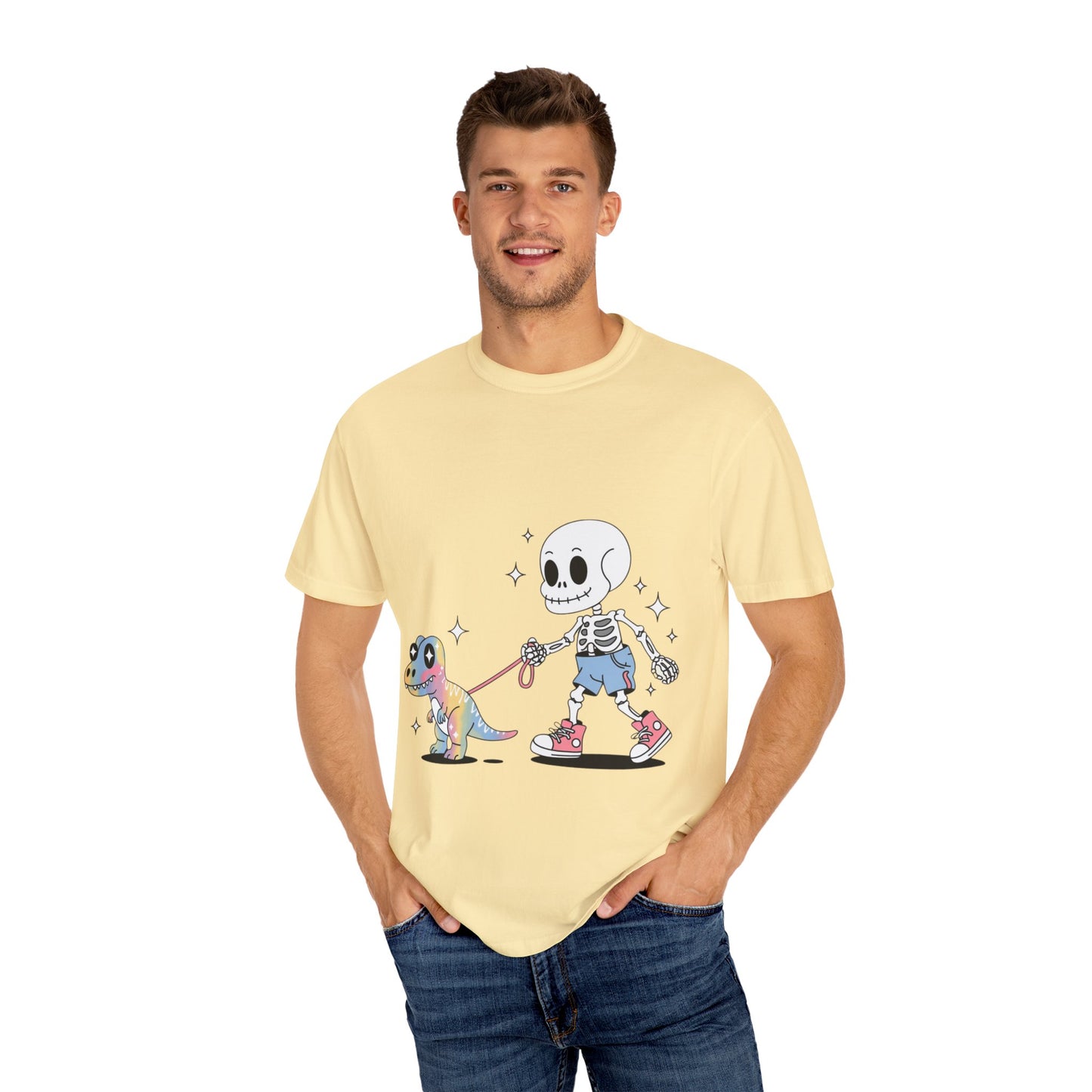 Dino Walk Tee – Skeleton Walking Rainbow Dinosaur Shirt