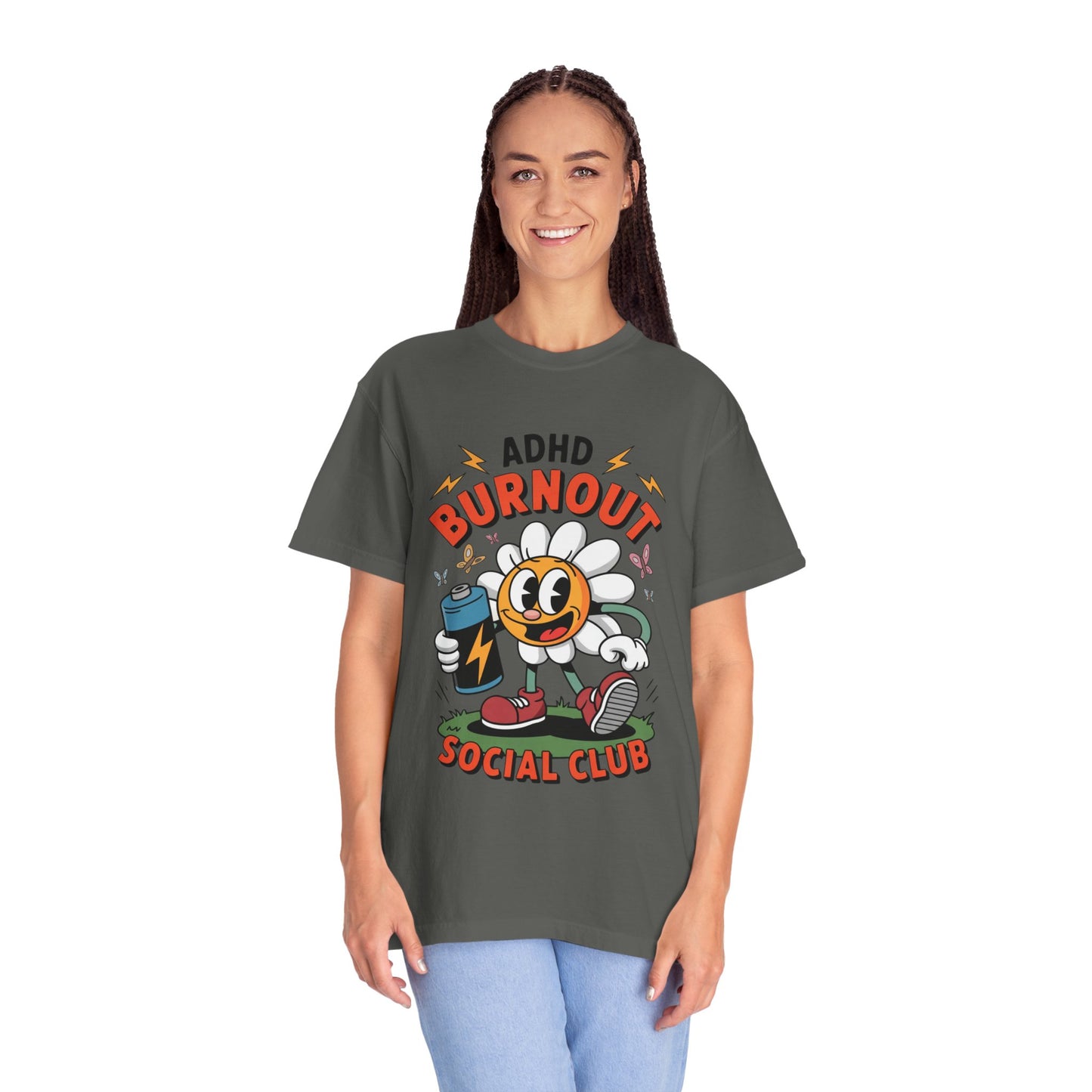 ADHD Burnout Social Club Tee – Funny Retro Flower Character Shirt