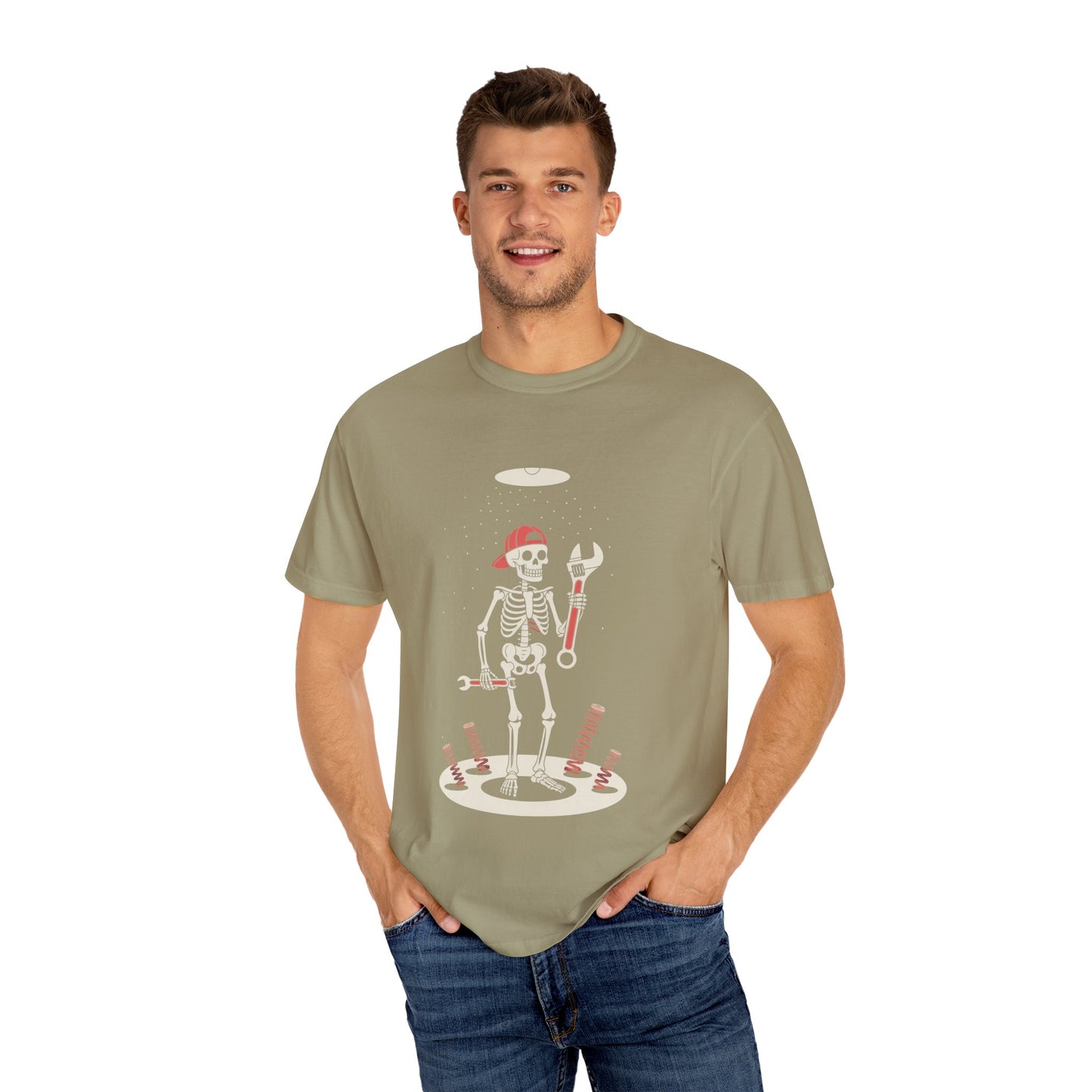 UFO Mechanic Skeleton Tee – Alien Abduction Fixer Shirt