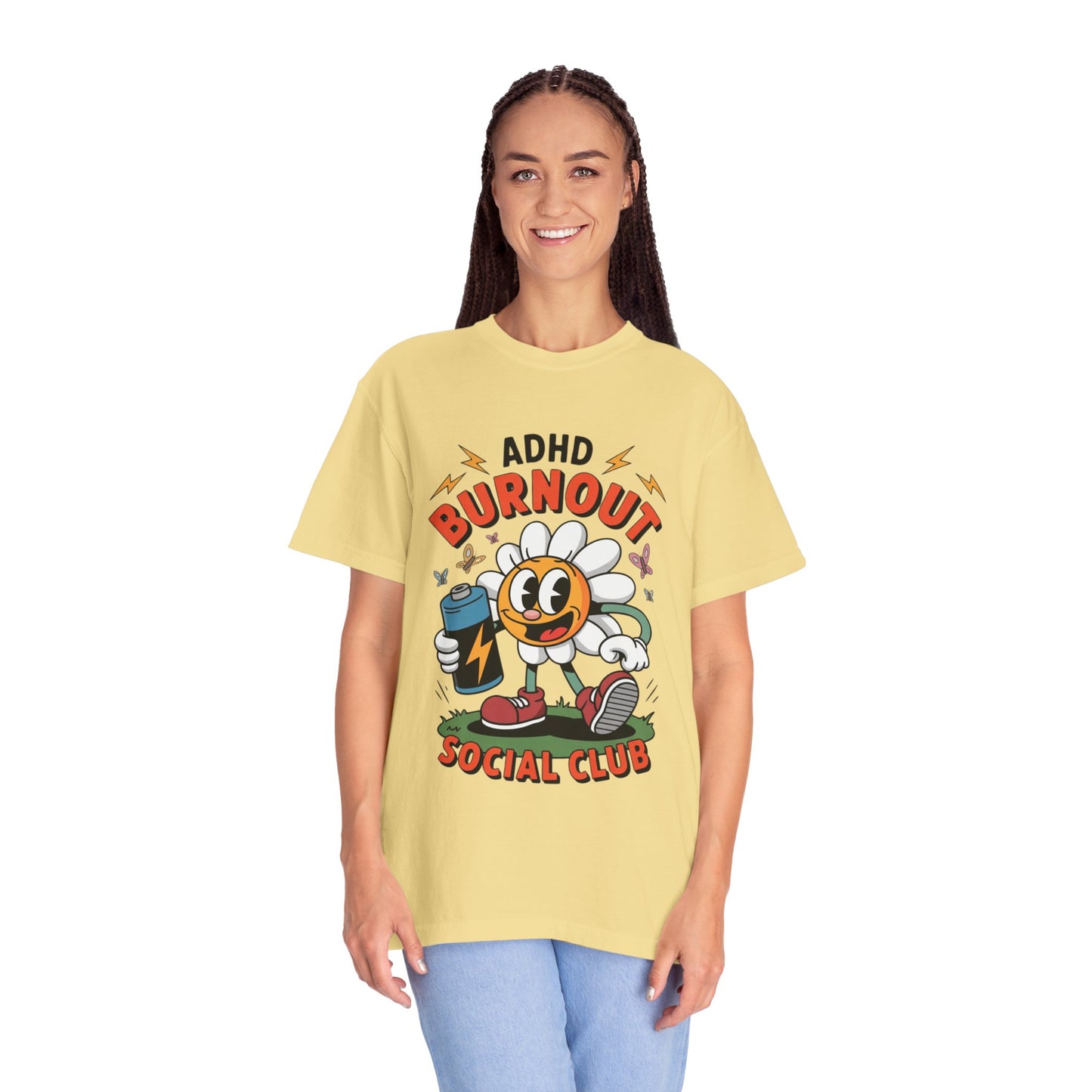 ADHD Burnout Social Club Tee – Funny Retro Flower Character Shirt