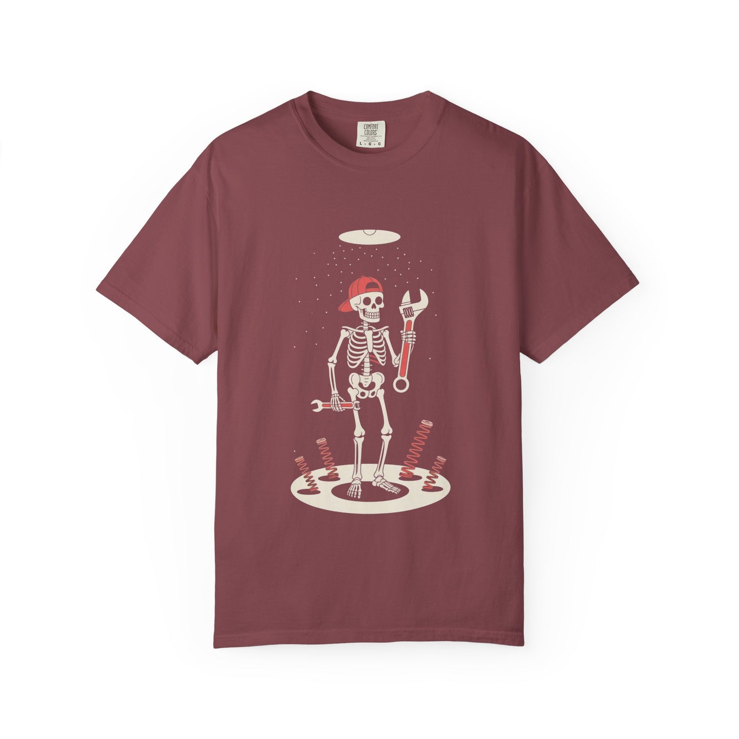 UFO Mechanic Skeleton Tee – Alien Abduction Fixer Shirt