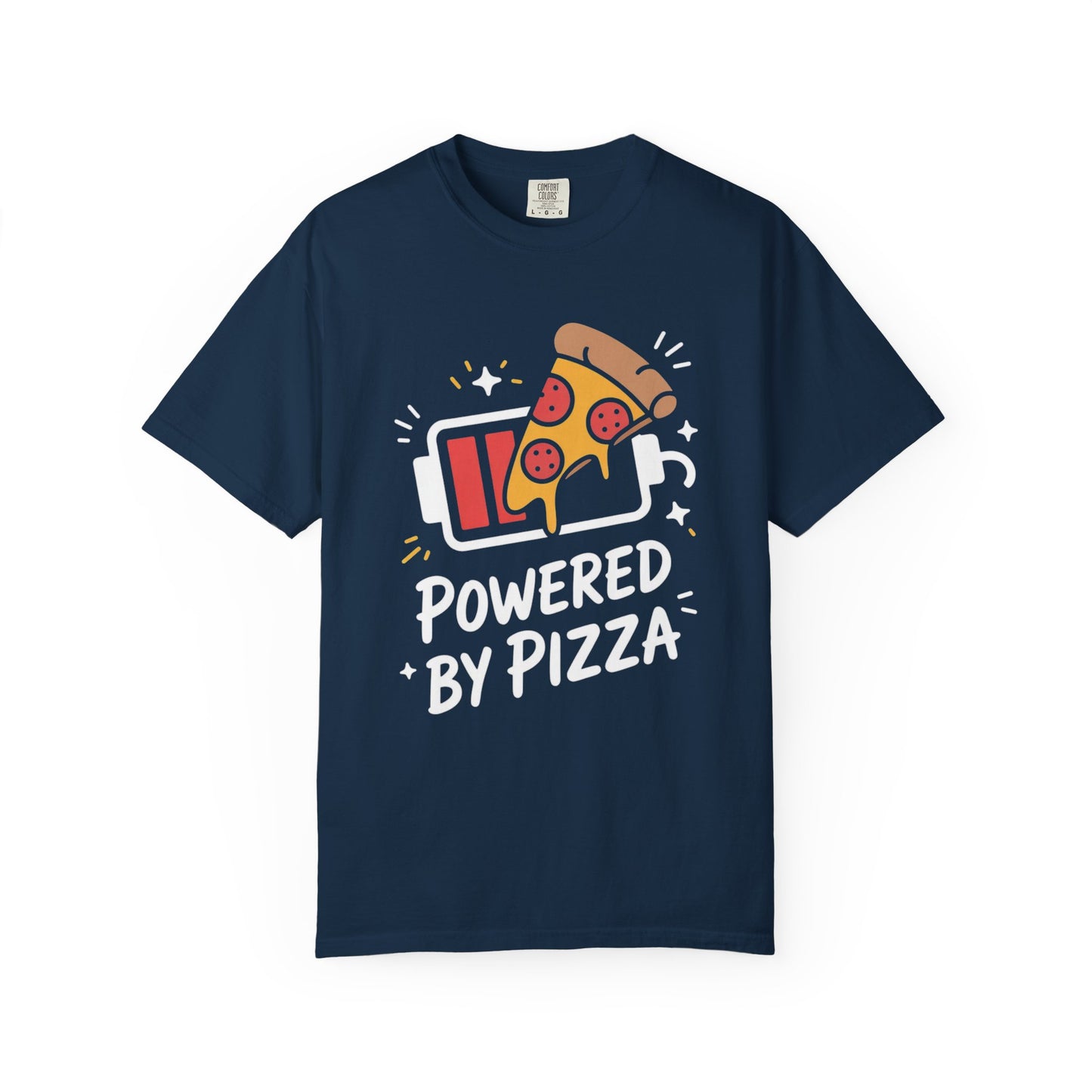 Comfort Colors Unisex Garment-Dyed T-Shirt | “Powered by Pizza” Funny Pizza Lover Graphic Tee
