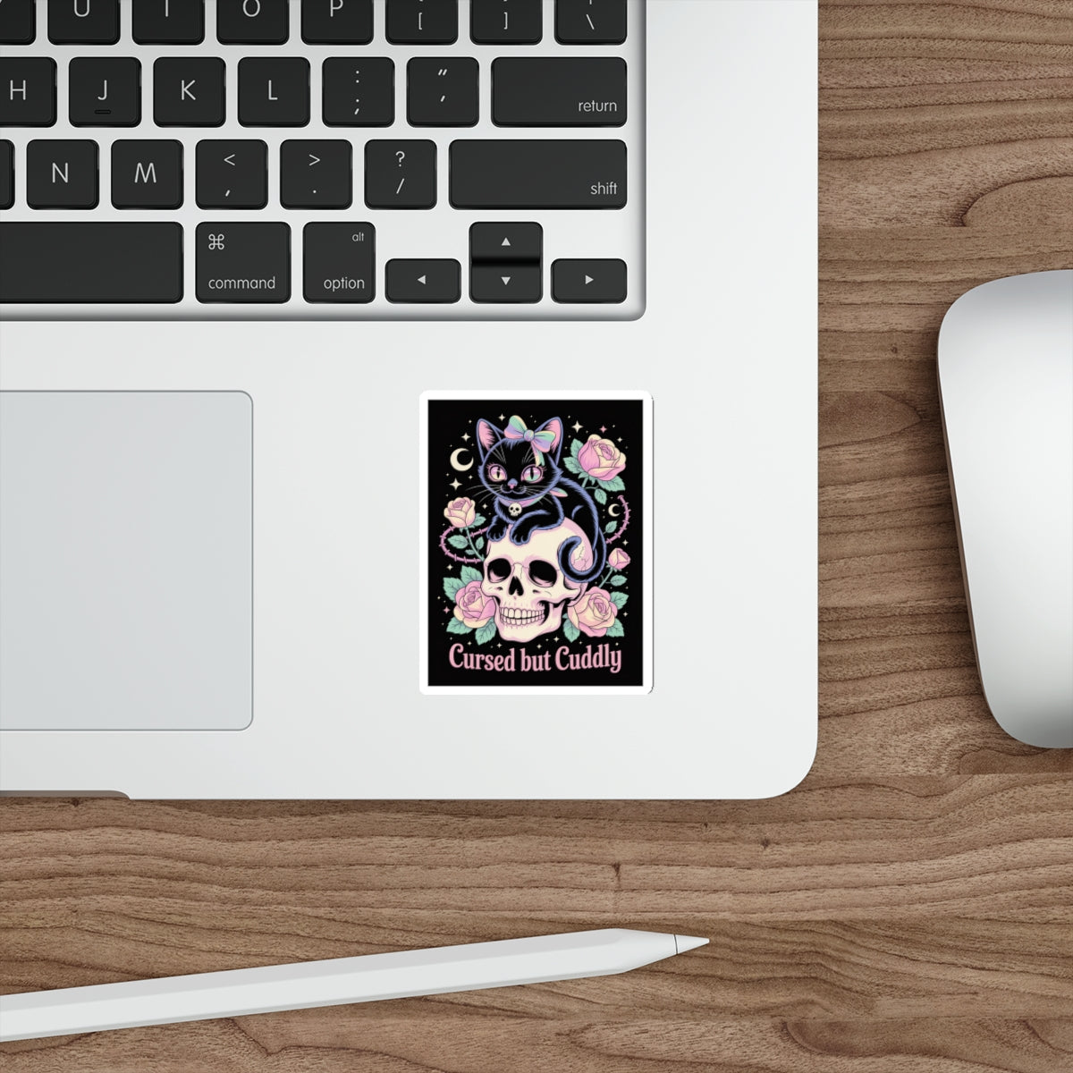 Cursed but Cuddly Cat Sticker – Die-Cut Vinyl Sticker