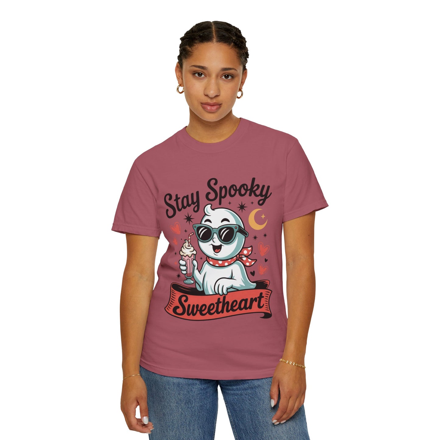 Stay Spooky Sweetheart Tee – Retro Ghost Milkshake Comfort Colors T-Shirt