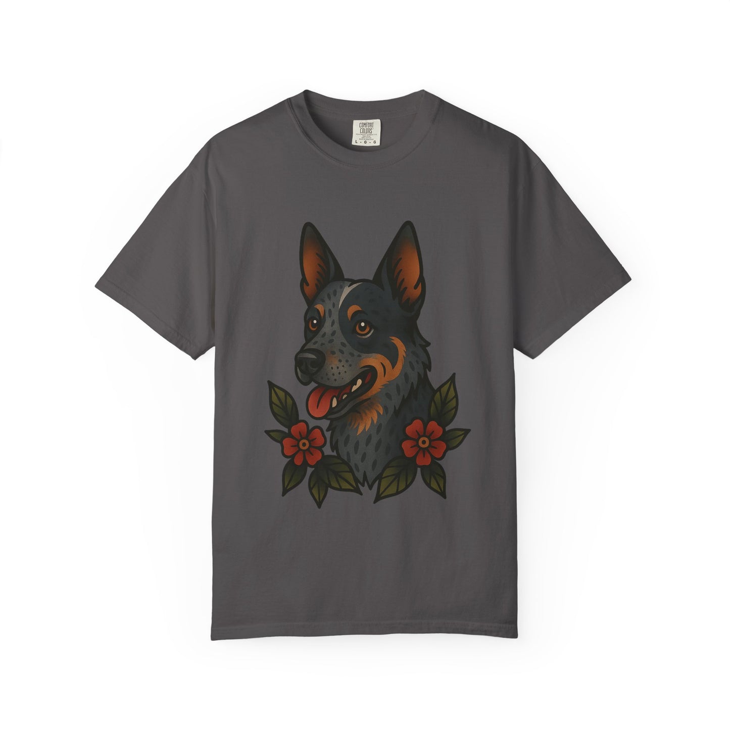 Australian Cattle Dog Floral Tattoo Tee – Comfort Colors Unisex Garment-Dyed T-Shirt