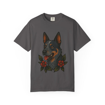 Australian Cattle Dog Floral Tattoo Tee – Comfort Colors Unisex Garment-Dyed T-Shirt