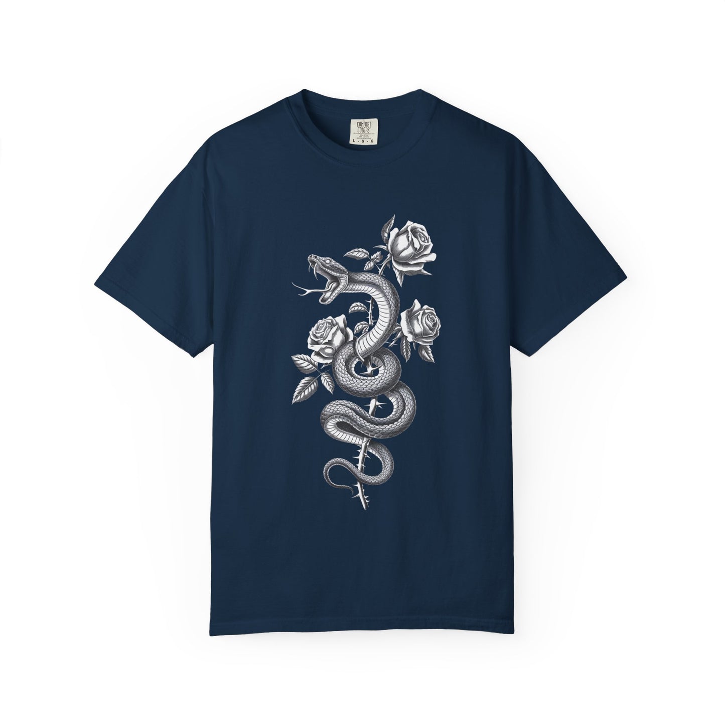 Snake and Rose Blackout Tee – Traditional Tattoo Art Shirt