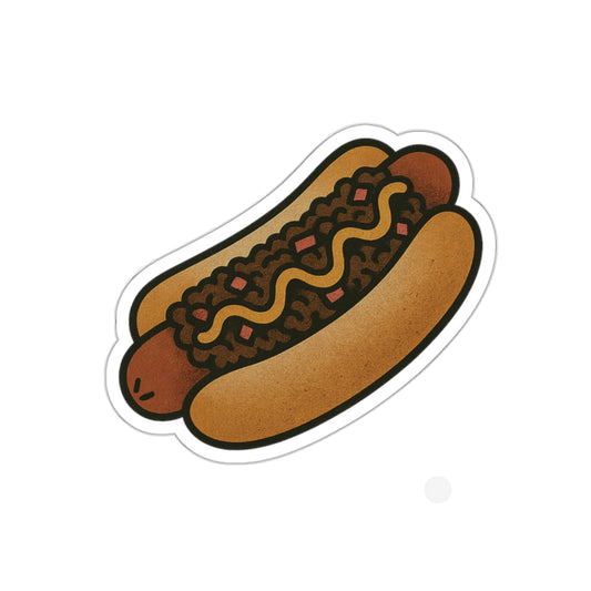 Chili Dog with Mustard Sticker – Tattoo Style Food Vinyl Decal