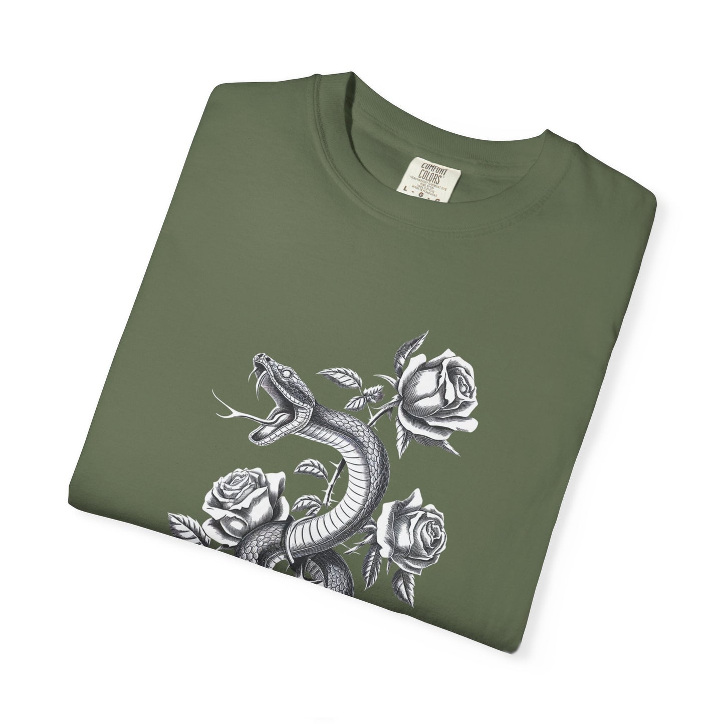 Snake and Rose Blackout Tee – Traditional Tattoo Art Shirt