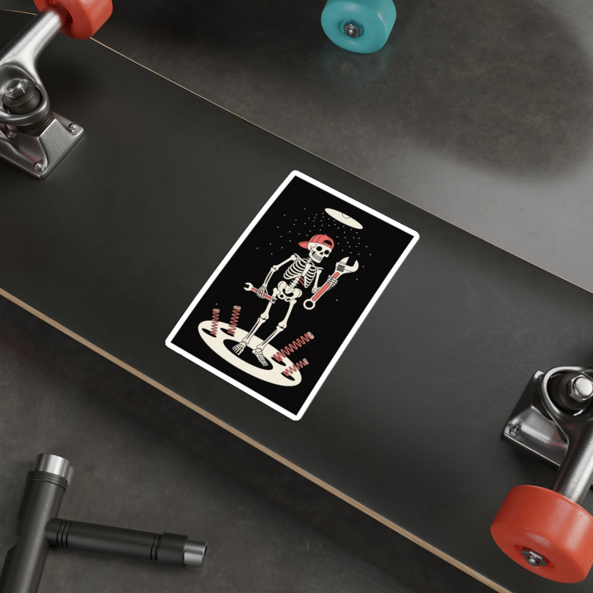 UFO Mechanic Skeleton Sticker – Die-Cut Vinyl Sticker