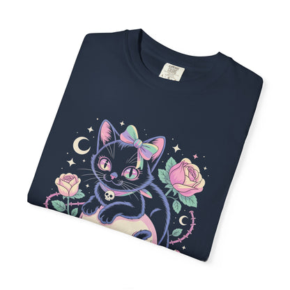 Cursed but Cuddly Cat Tee – Pastel Goth Black Cat T-Shirt