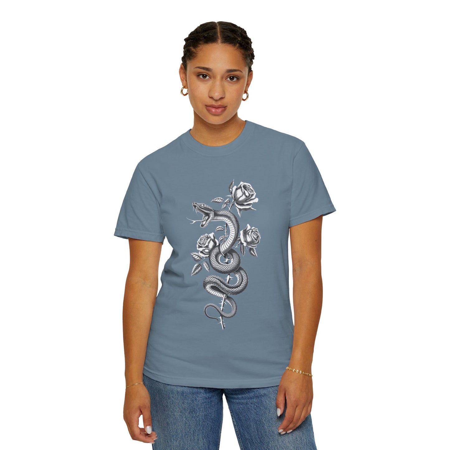 Snake and Rose Blackout Tee – Traditional Tattoo Art Shirt
