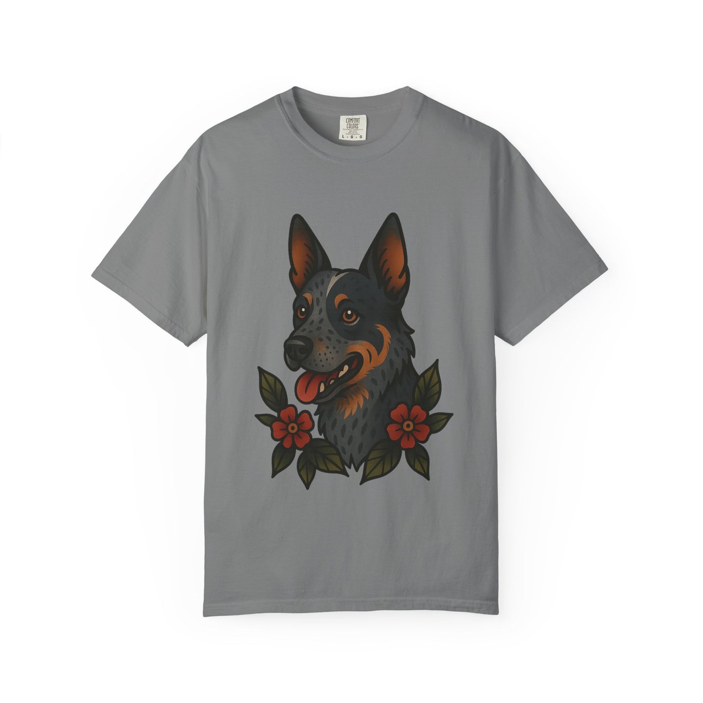 Australian Cattle Dog Floral Tattoo Tee – Comfort Colors Unisex Garment-Dyed T-Shirt