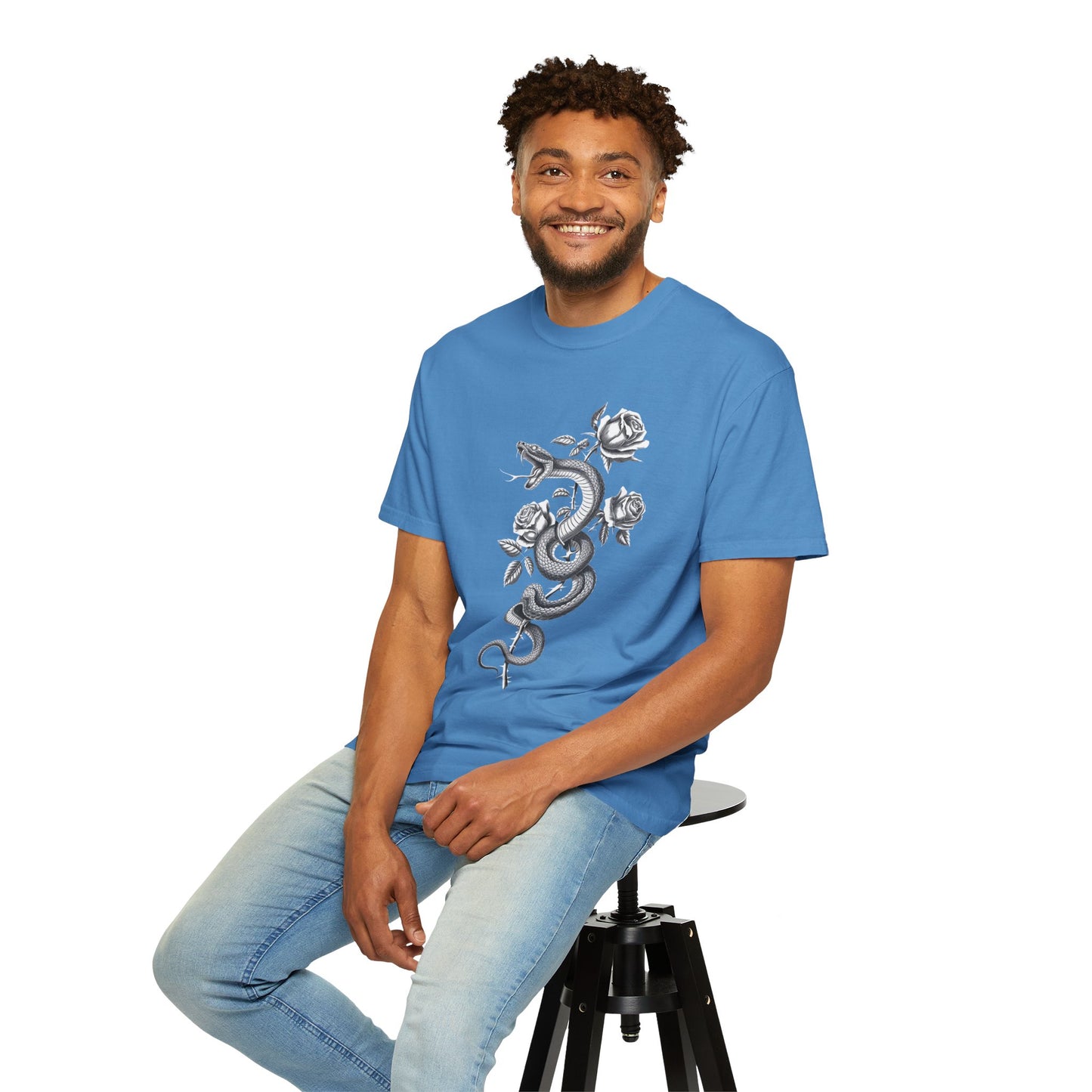 Snake and Rose Blackout Tee – Traditional Tattoo Art Shirt