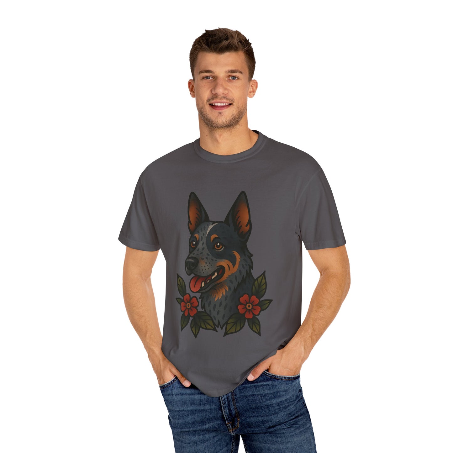 Australian Cattle Dog Floral Tattoo Tee – Comfort Colors Unisex Garment-Dyed T-Shirt