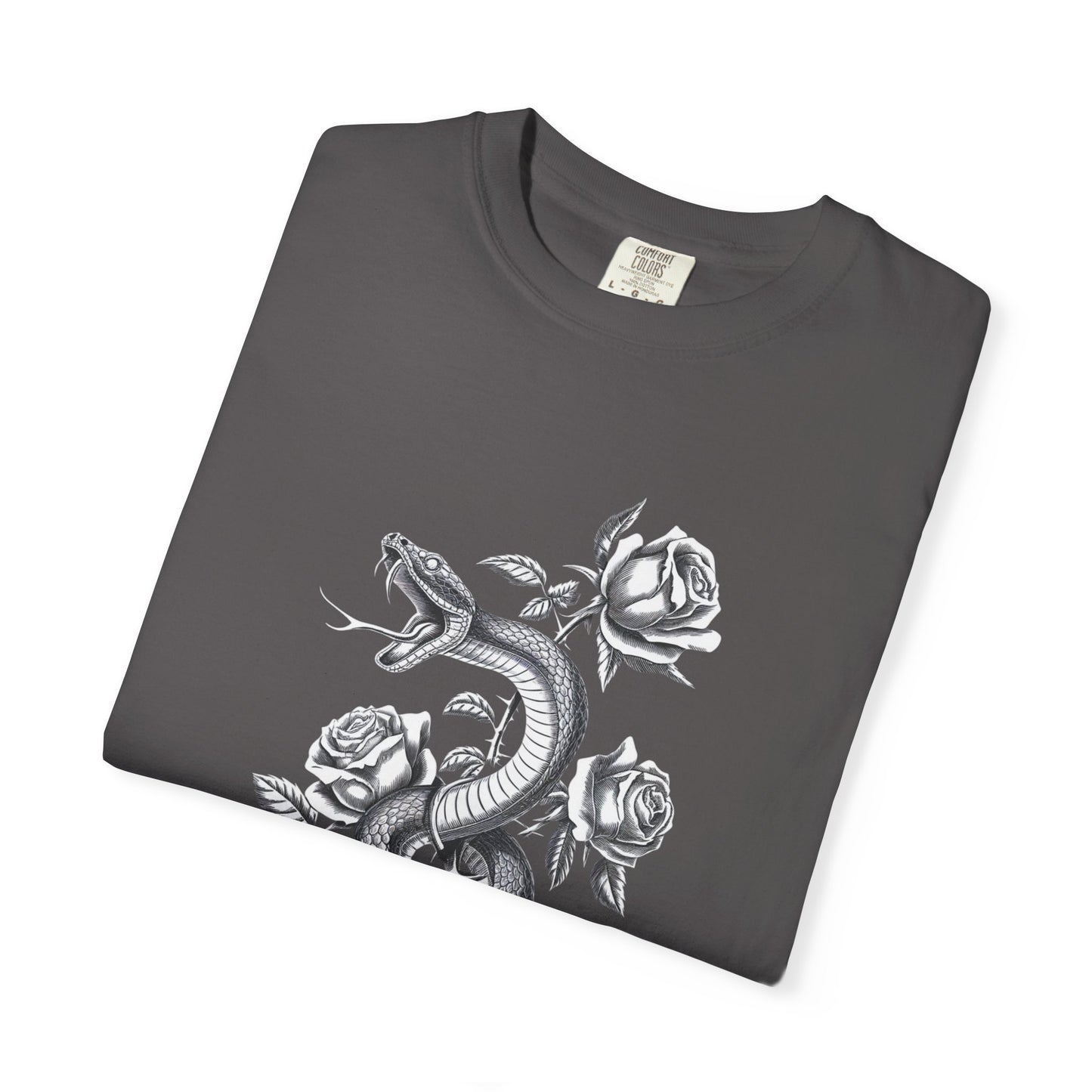 Snake and Rose Blackout Tee – Traditional Tattoo Art Shirt