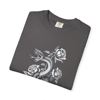 Snake and Rose Blackout Tee – Traditional Tattoo Art Shirt